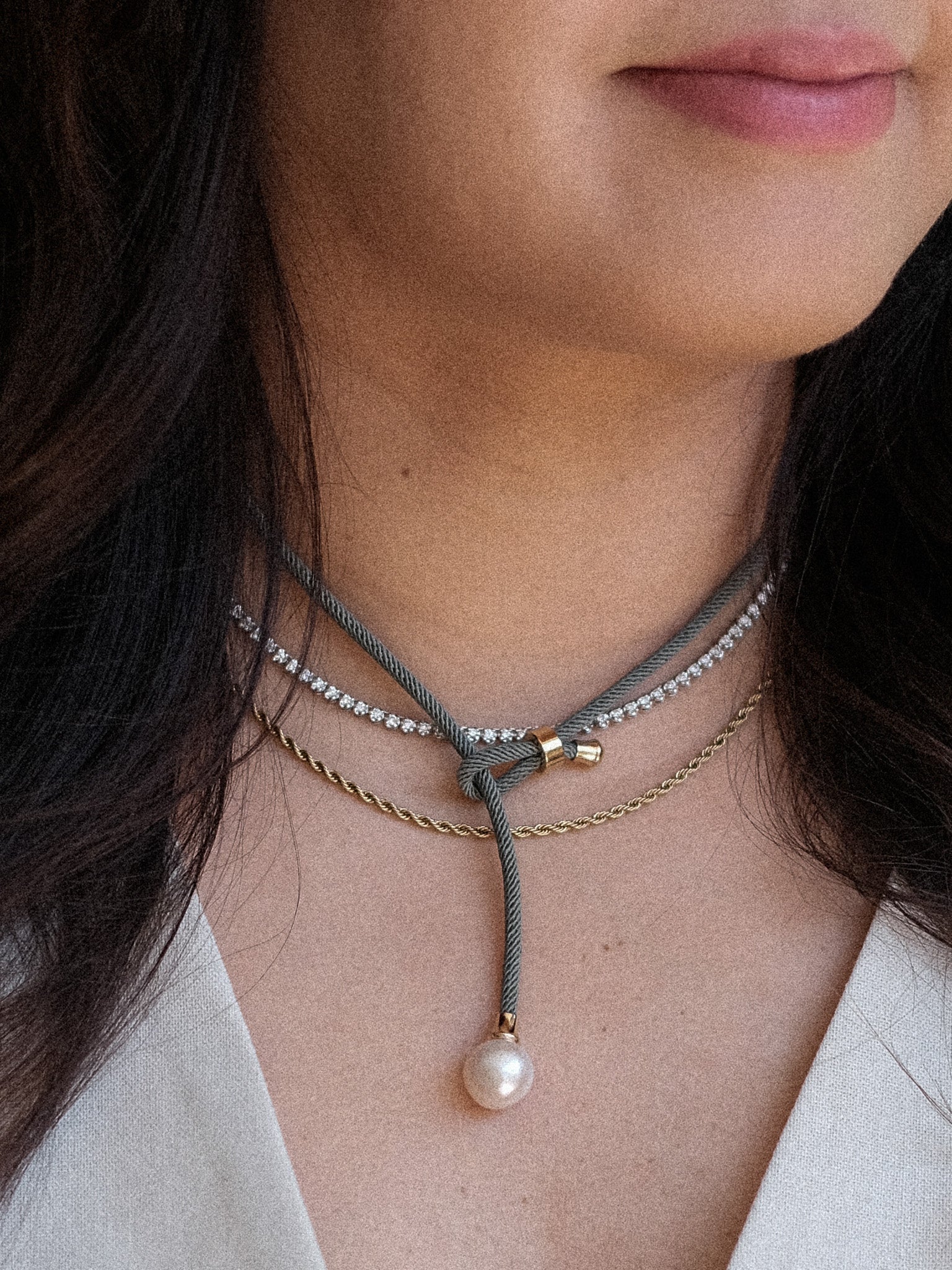Cord & Pearl Lariat Necklace