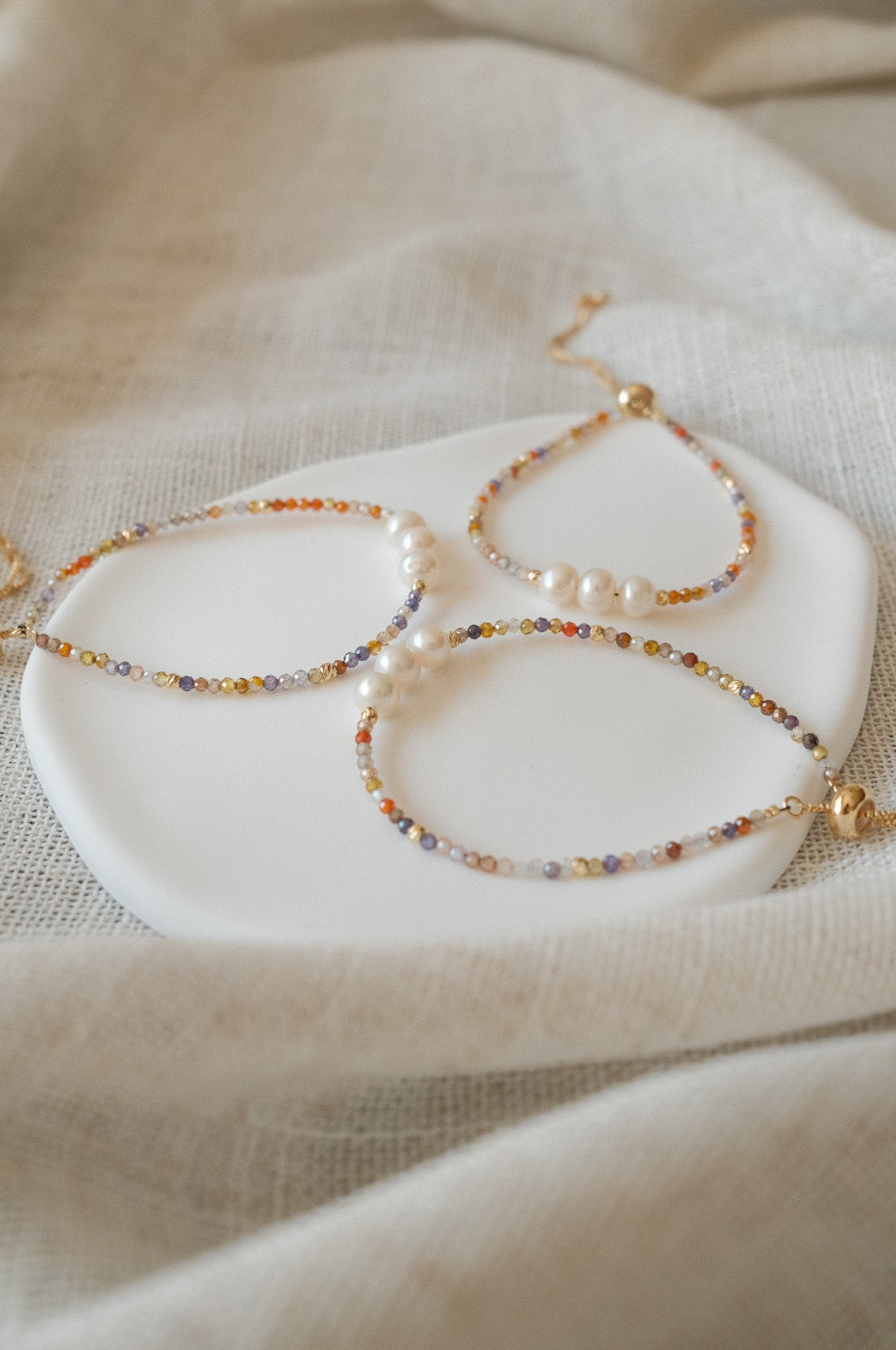 Three Pearl Multicolor Gemstone Bracelet