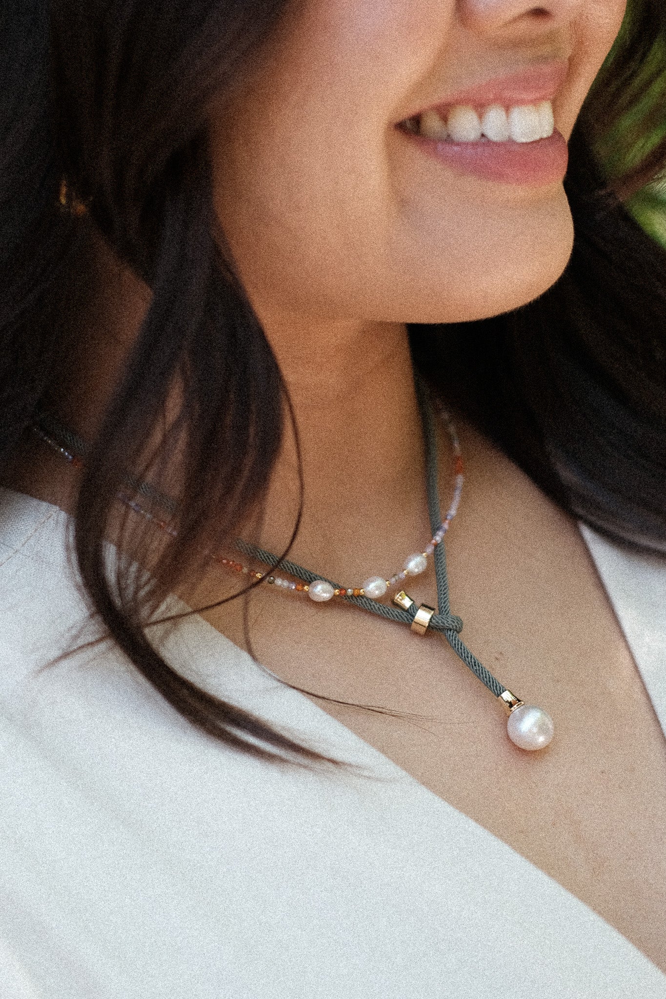 Cord & Pearl Lariat Necklace