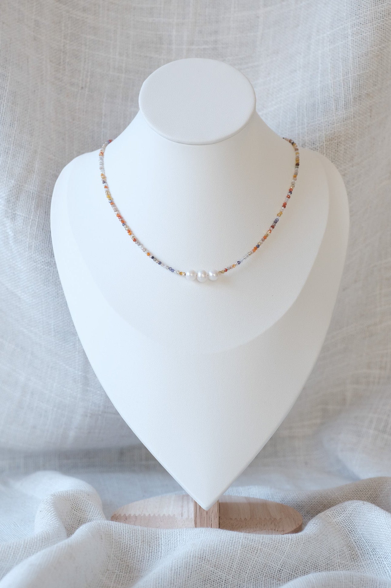 Three Pearl Multicolor Gemstone Necklace