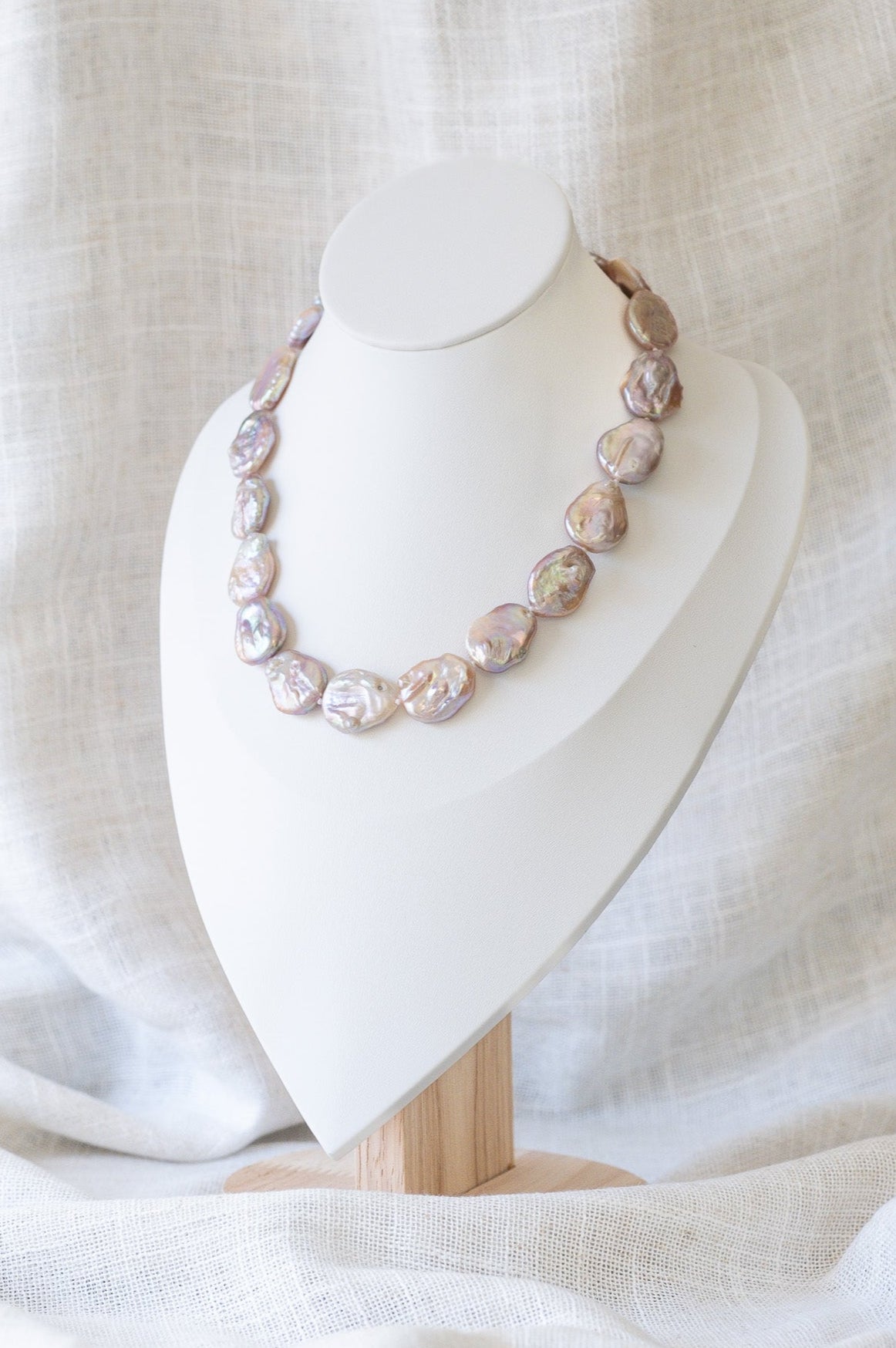 Large Pink Flat Baroque Pearl Necklace