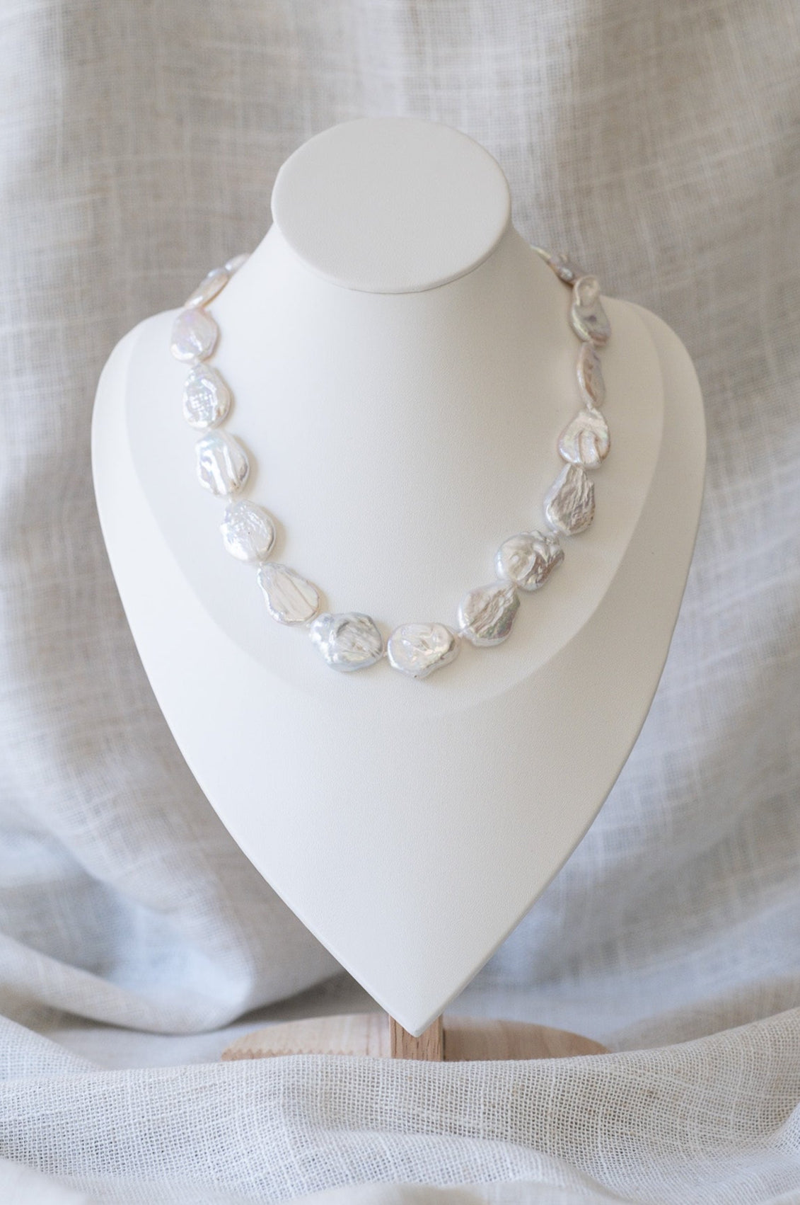 Large White Flat Baroque Pearl Necklace