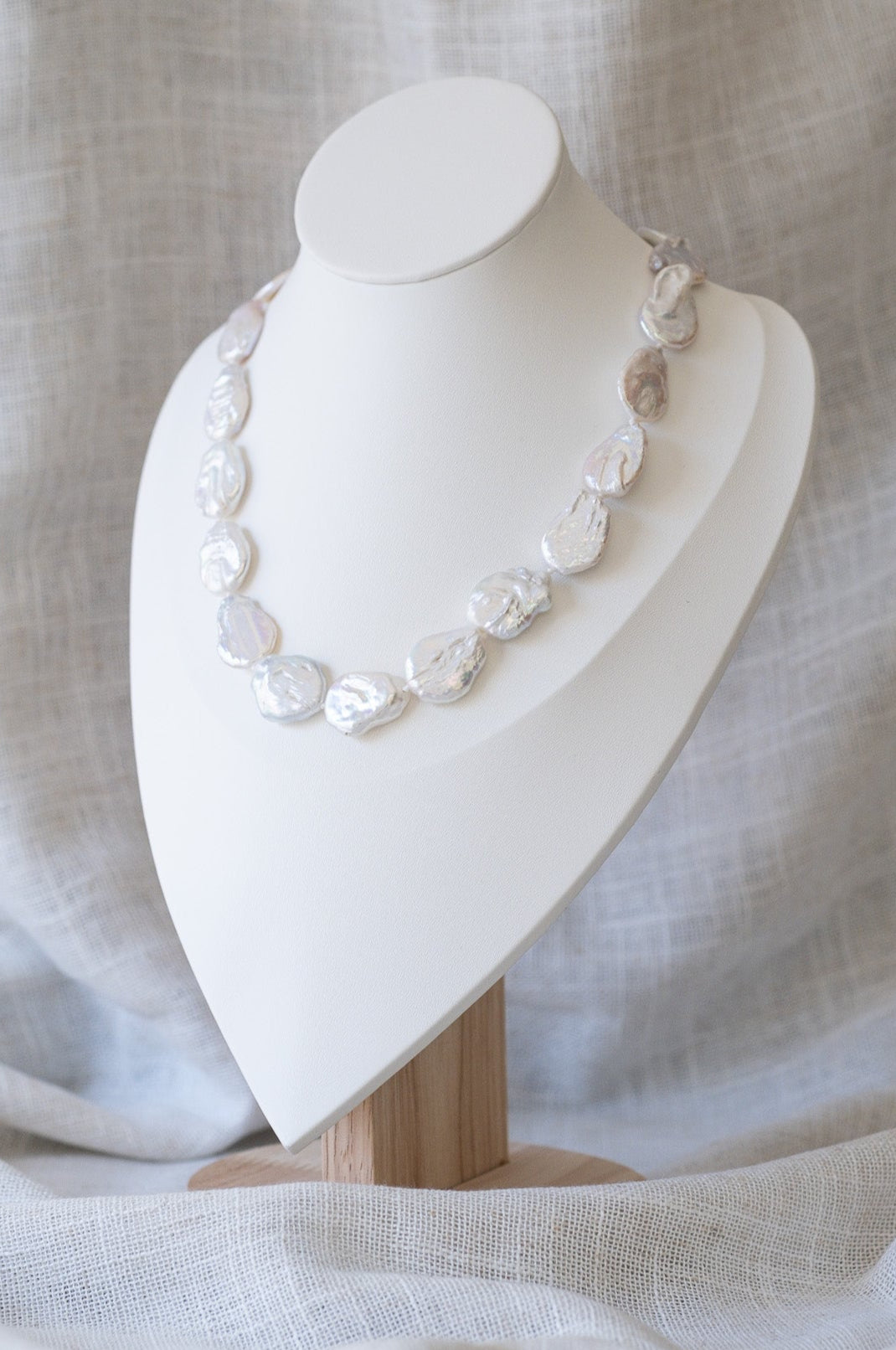 Large White Flat Baroque Pearl Necklace