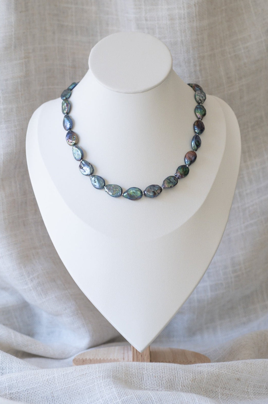 Black Small Flat Baroque Strand Necklace