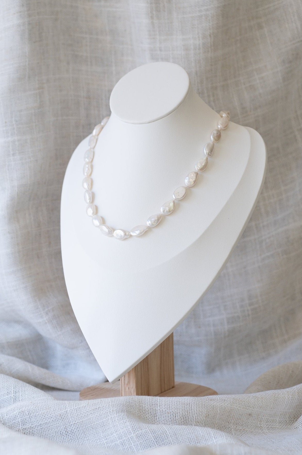 White Small Flat Baroque Strand Necklace