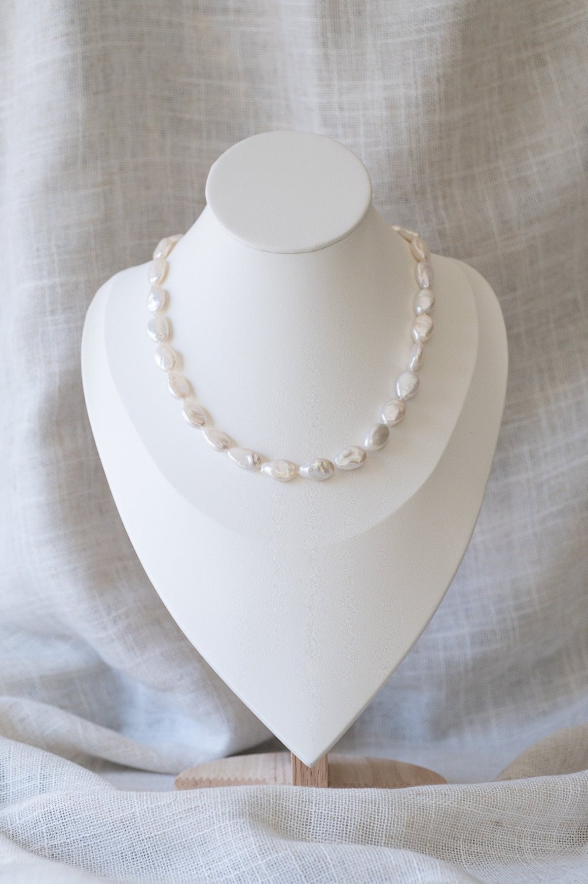 White Small Flat Baroque Strand Necklace