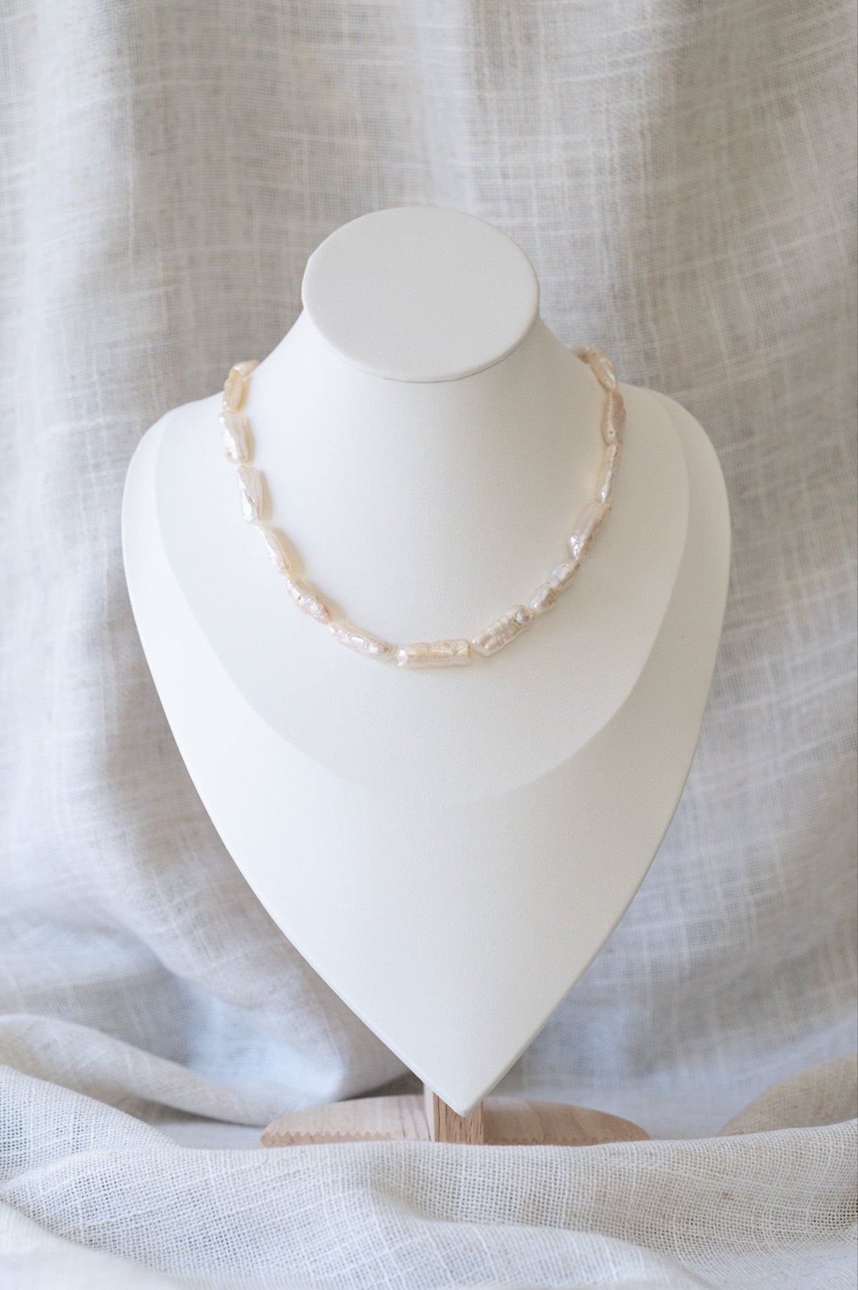 White Keshi Stick Pearl Strand Necklace