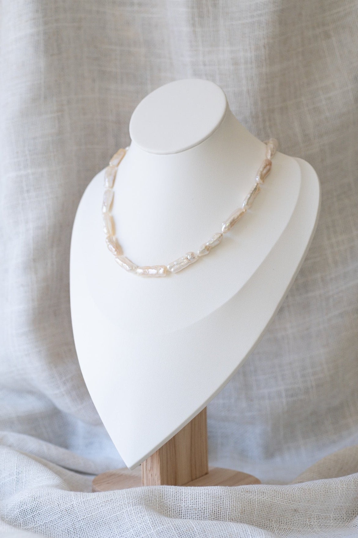 White Keshi Stick Pearl Strand Necklace