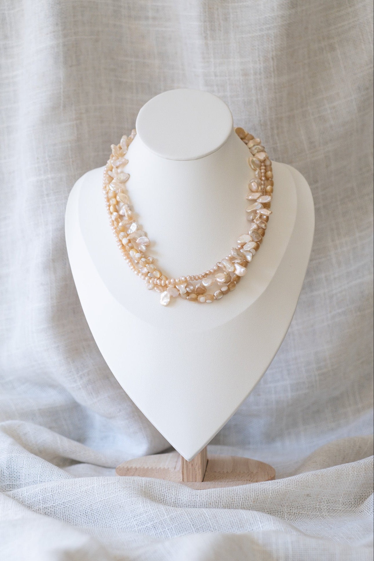 Champagne Tri Strand Mixed Pearl Necklace