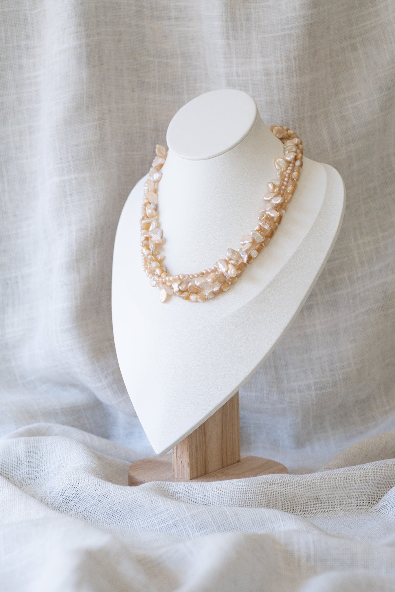 Champagne Tri Strand Mixed Pearl Necklace