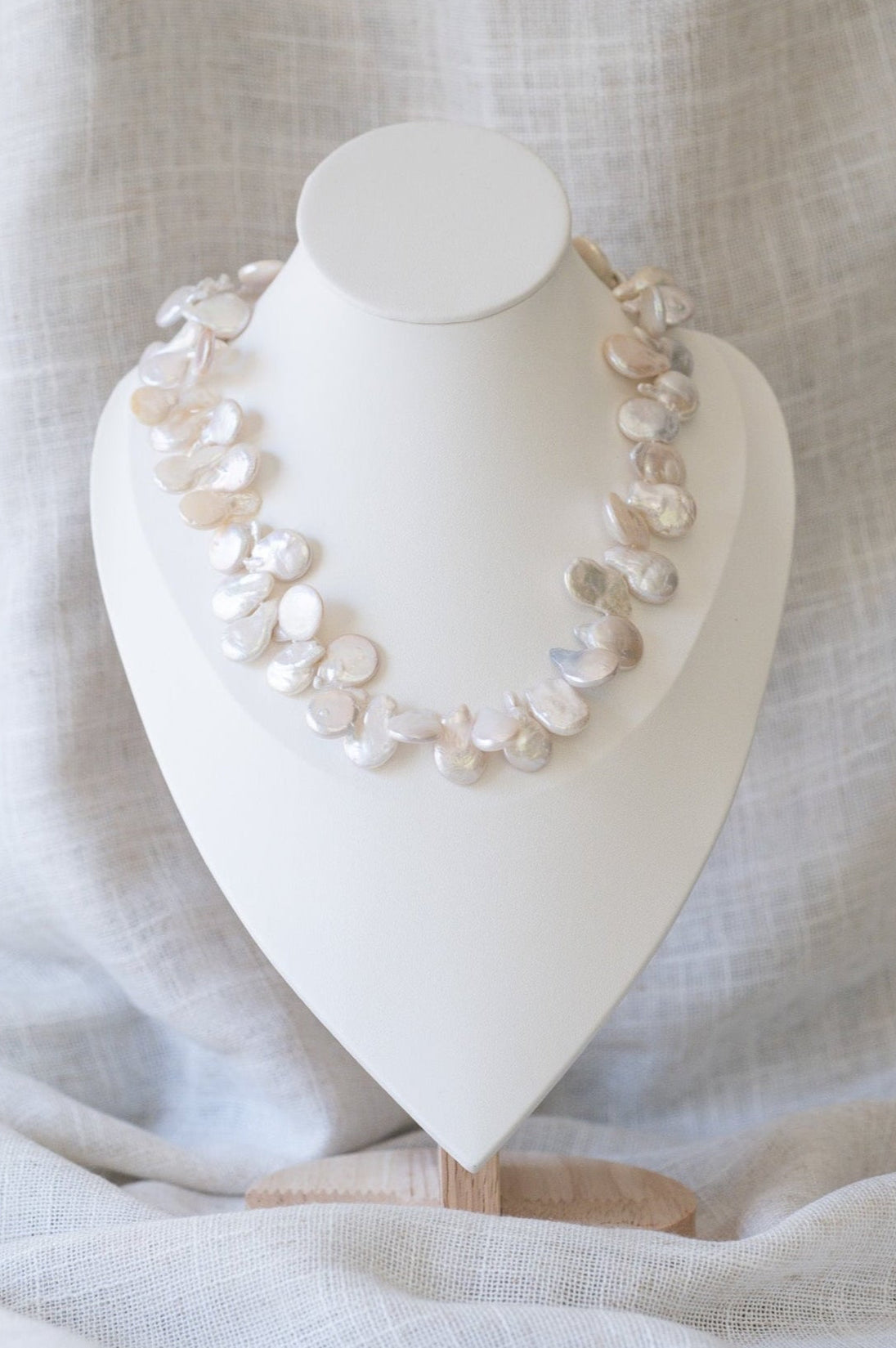Large White Keshi Zig Zag Pearl Necklace