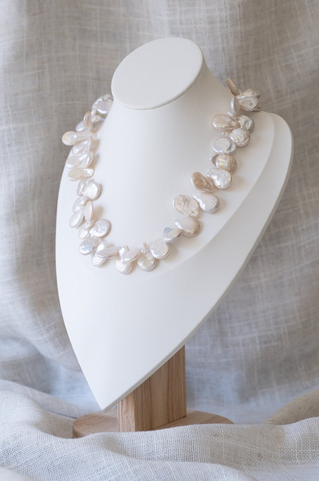 Large White Keshi Zig Zag Pearl Necklace