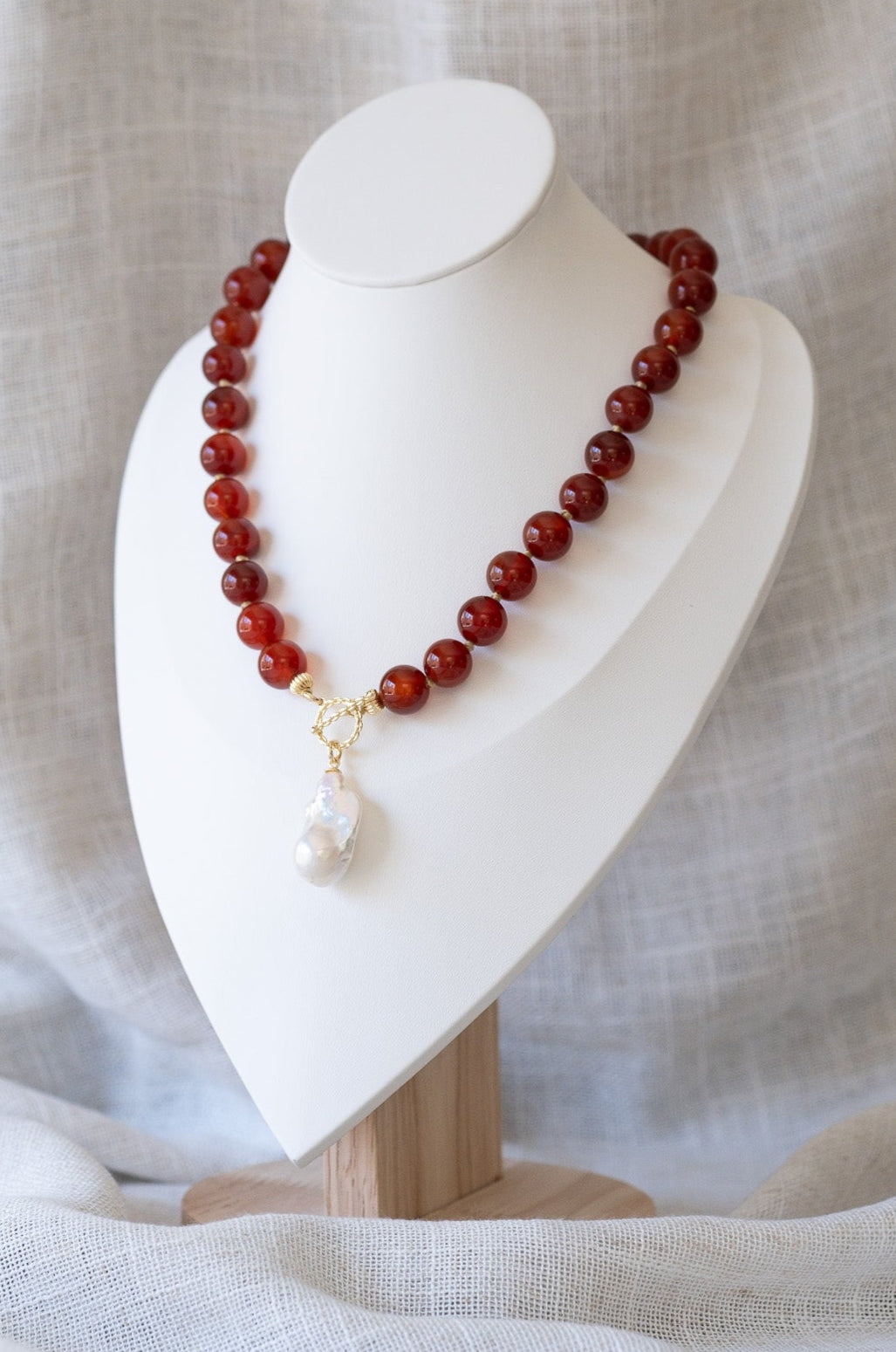 Stone Bead Necklace with Baroque Pearl Pendant