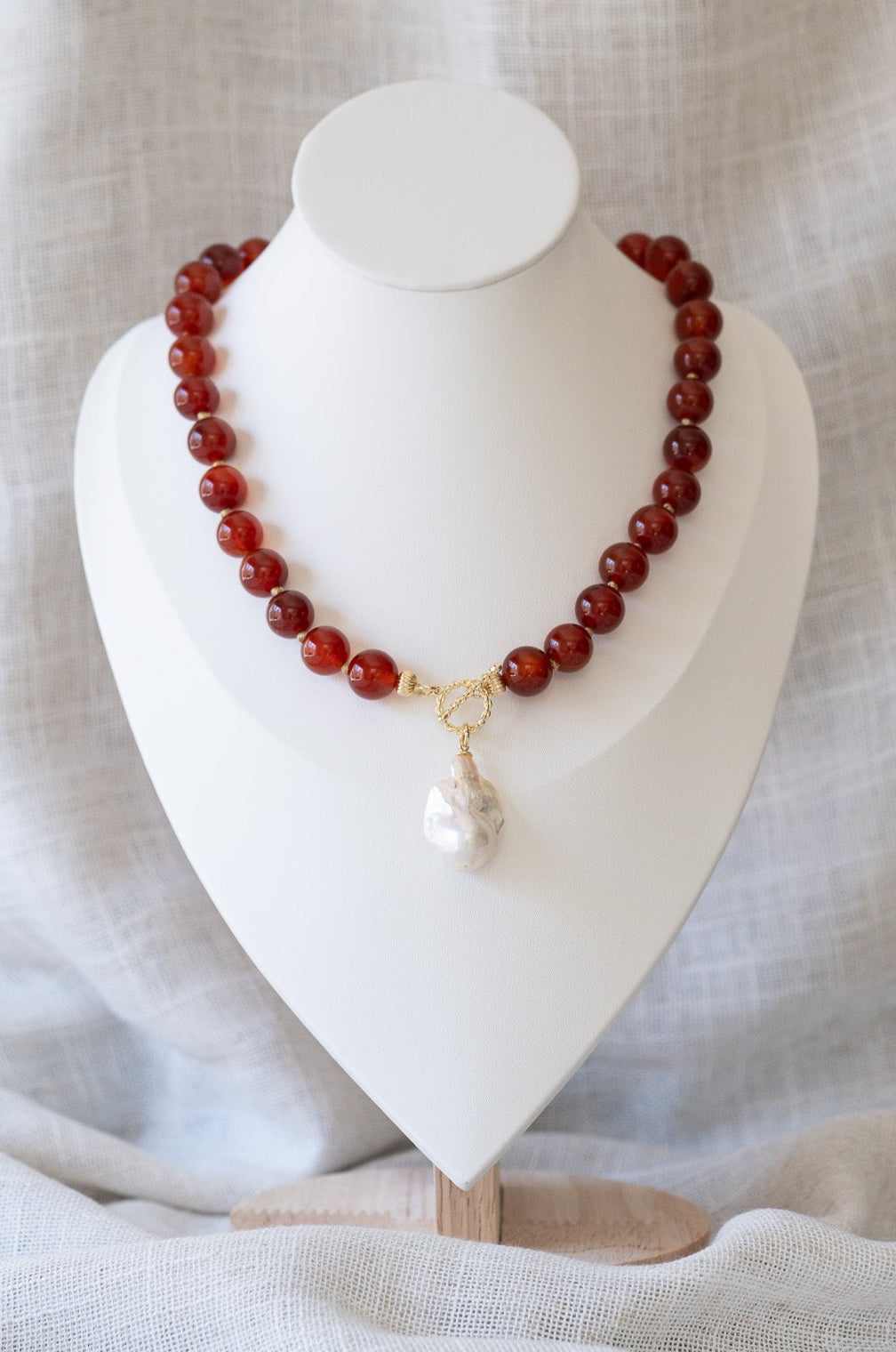 Stone Bead Necklace with Baroque Pearl Pendant