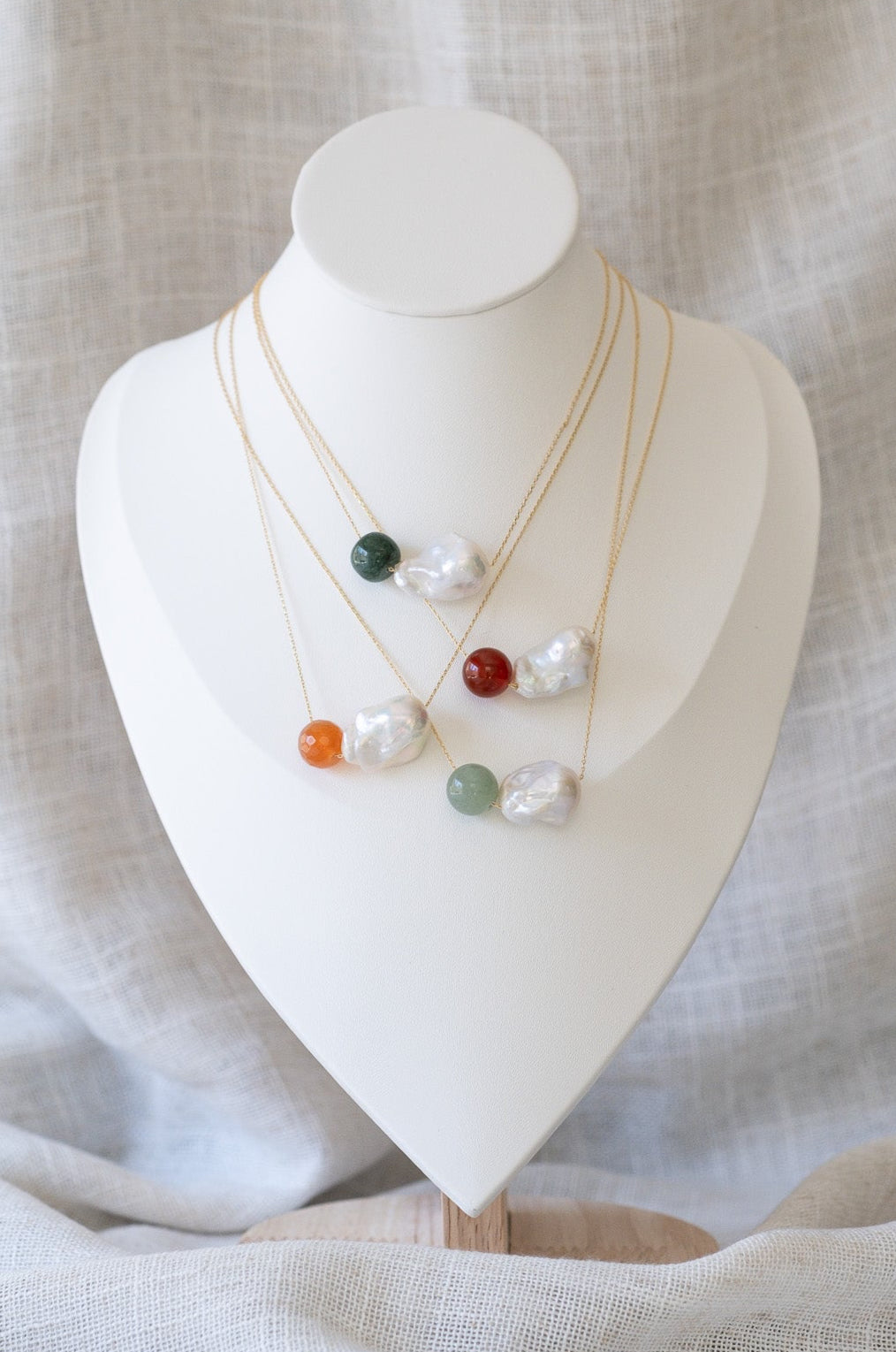 Toi et Moi Floating Pearl & Stone Necklace