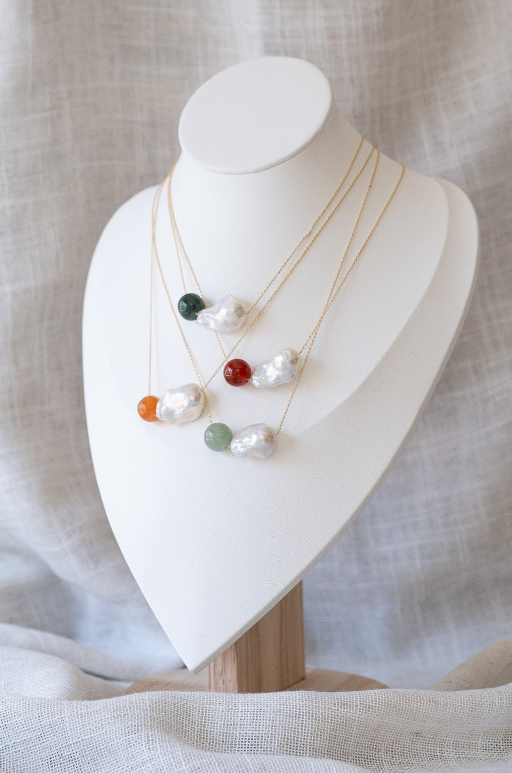 Toi et Moi Floating Pearl & Stone Necklace