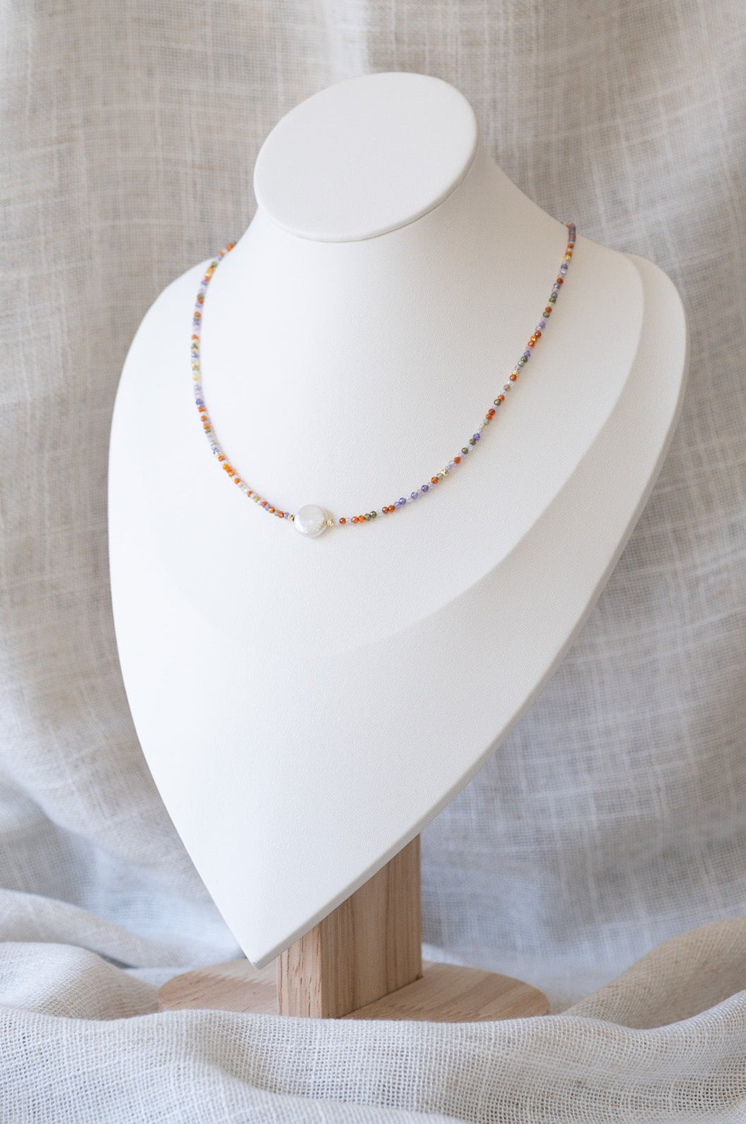 Multicolor Gemstones Coin Pearl Necklace