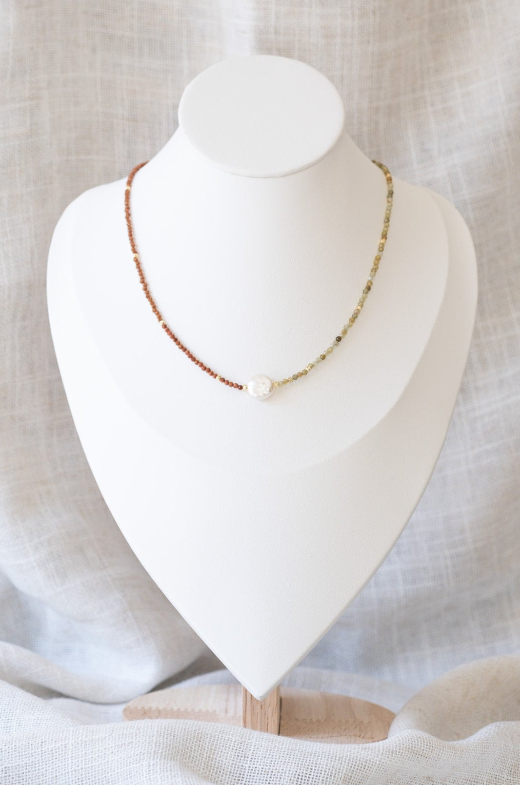 Two-Tone Gemstone Coin Pearl Necklace