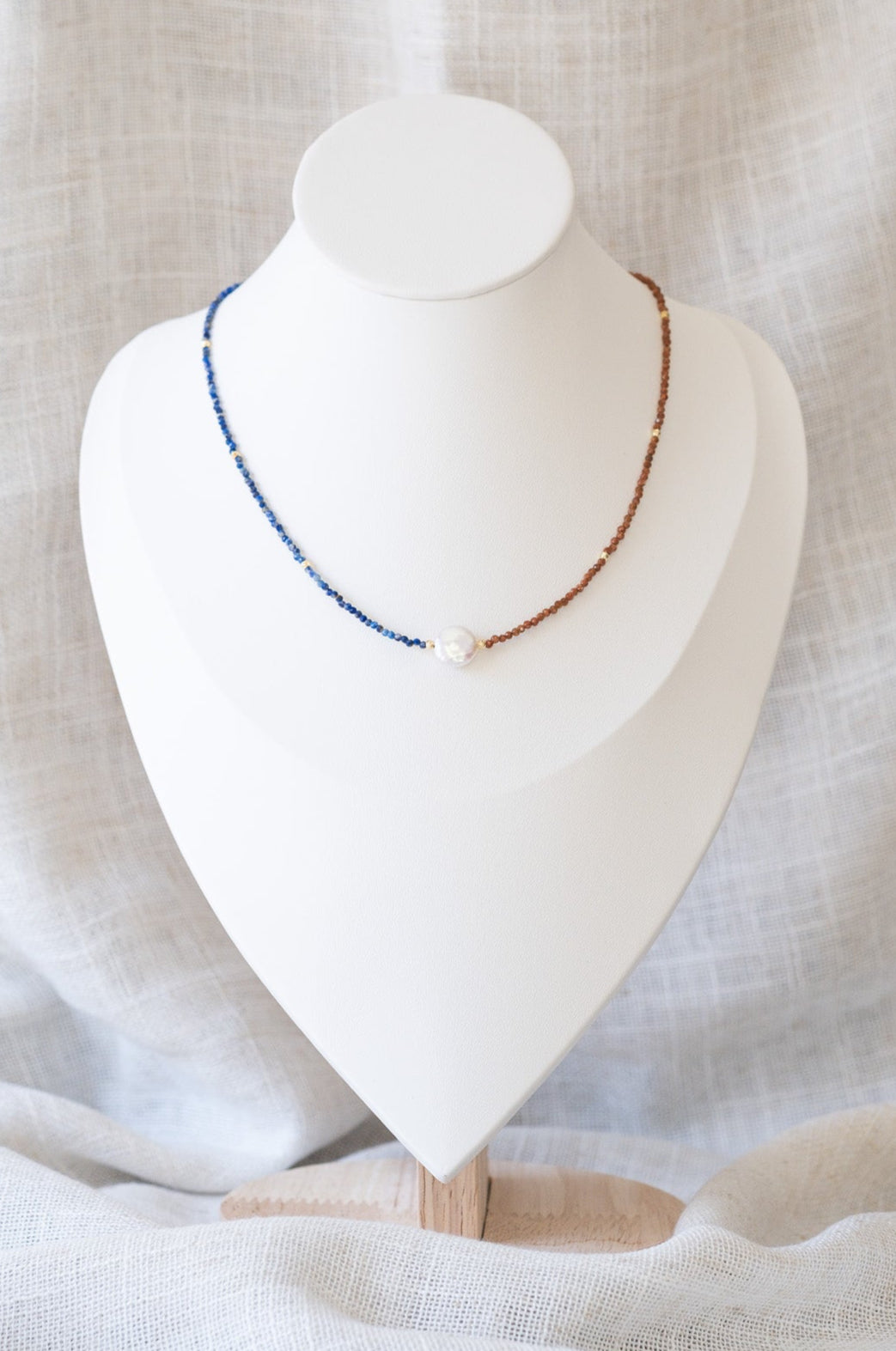 Two-Tone Gemstone Coin Pearl Necklace