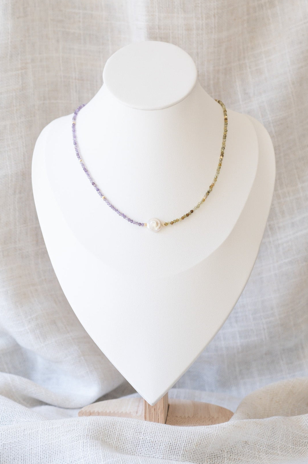 Two-Tone Gemstone Coin Pearl Necklace