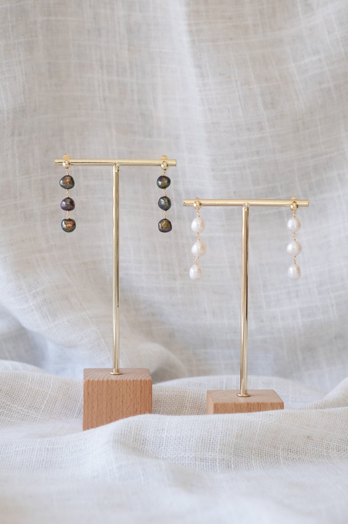 Black Tri Pearl Drop Earrings