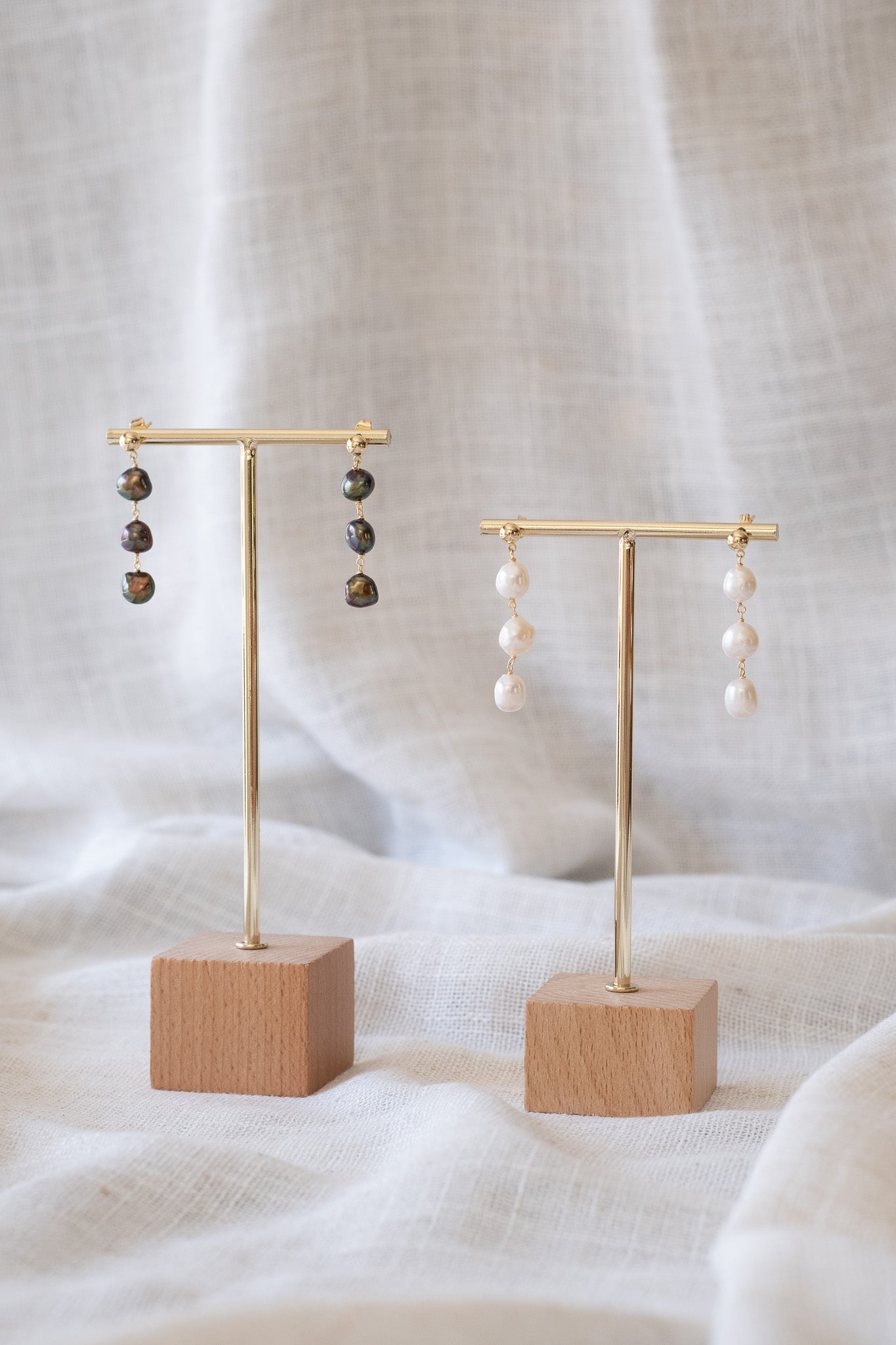 Black Tri Pearl Drop Earrings