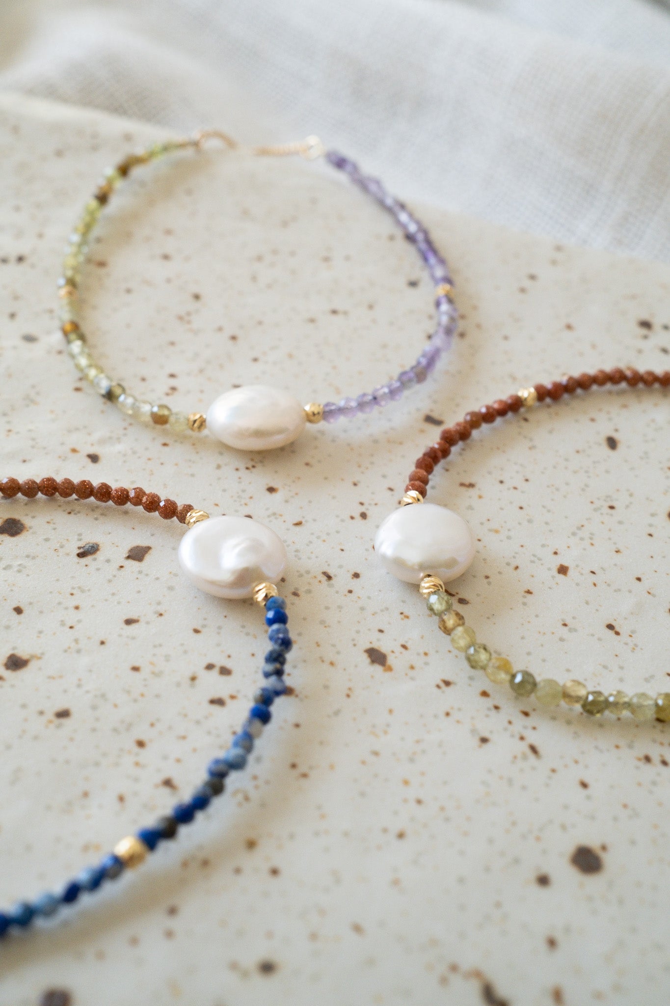 Two Tone Gemstone Coin Pearl Bracelet