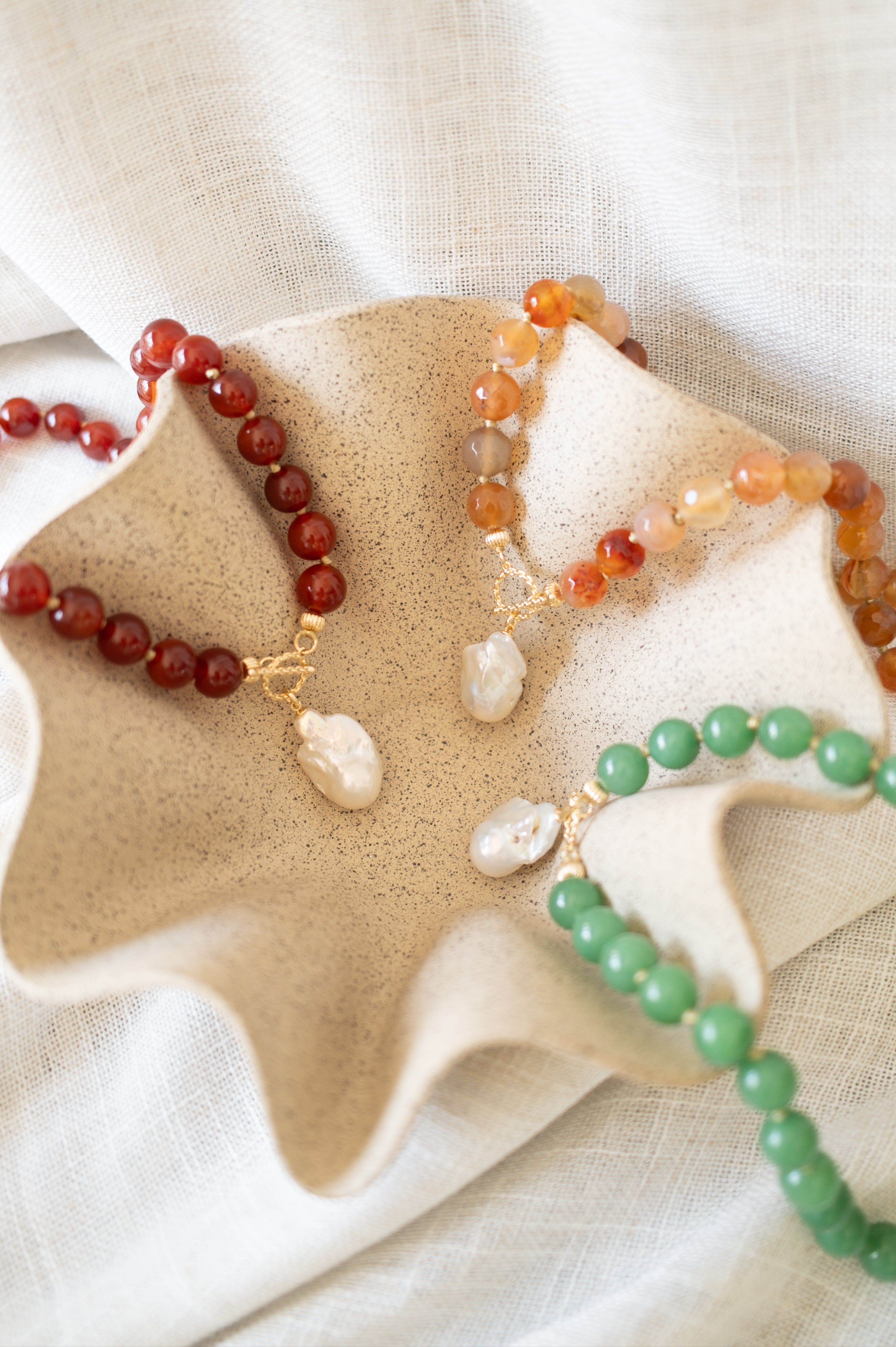Stone Bead Necklace with Baroque Pearl Pendant