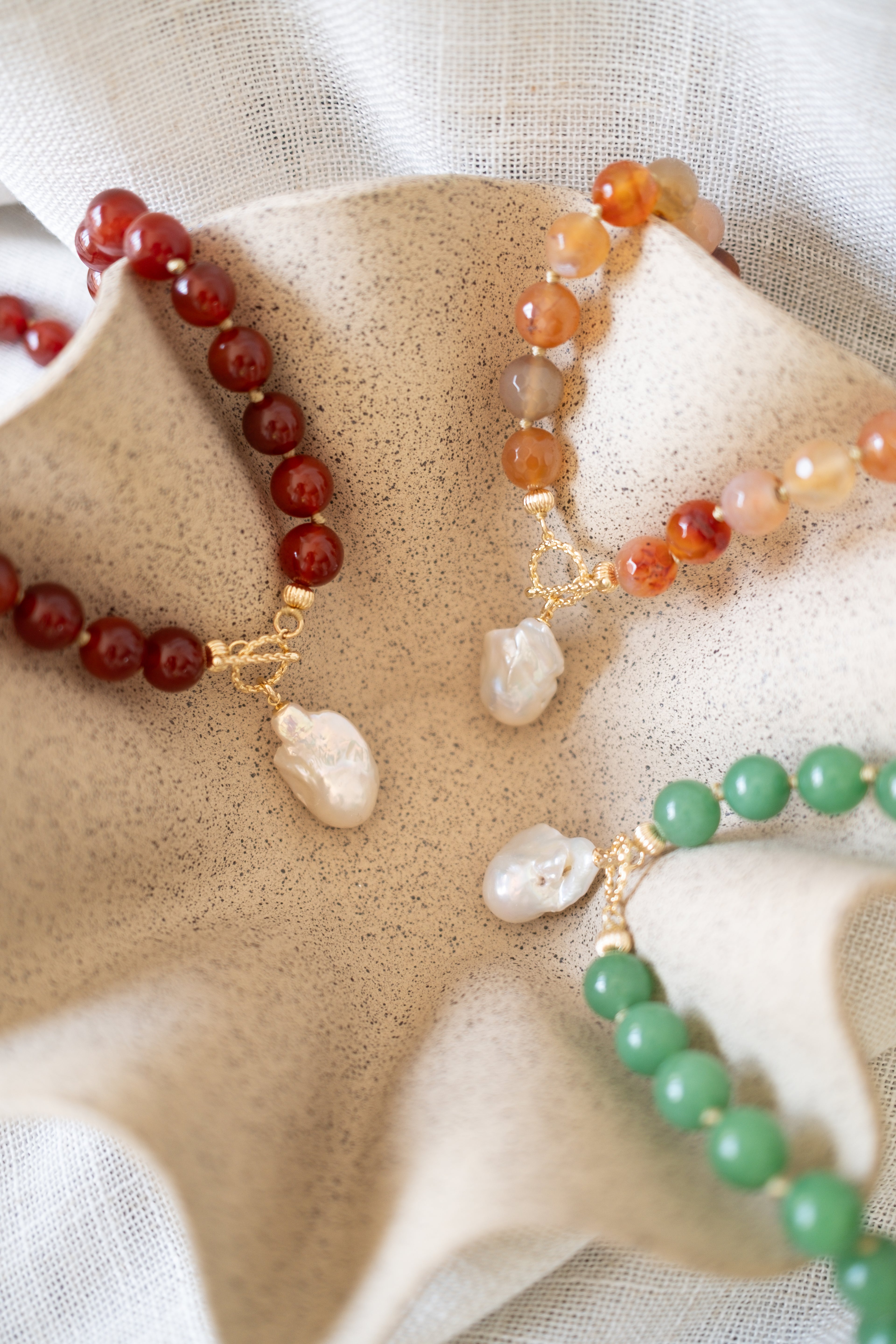Stone Bead Necklace with Baroque Pearl Pendant