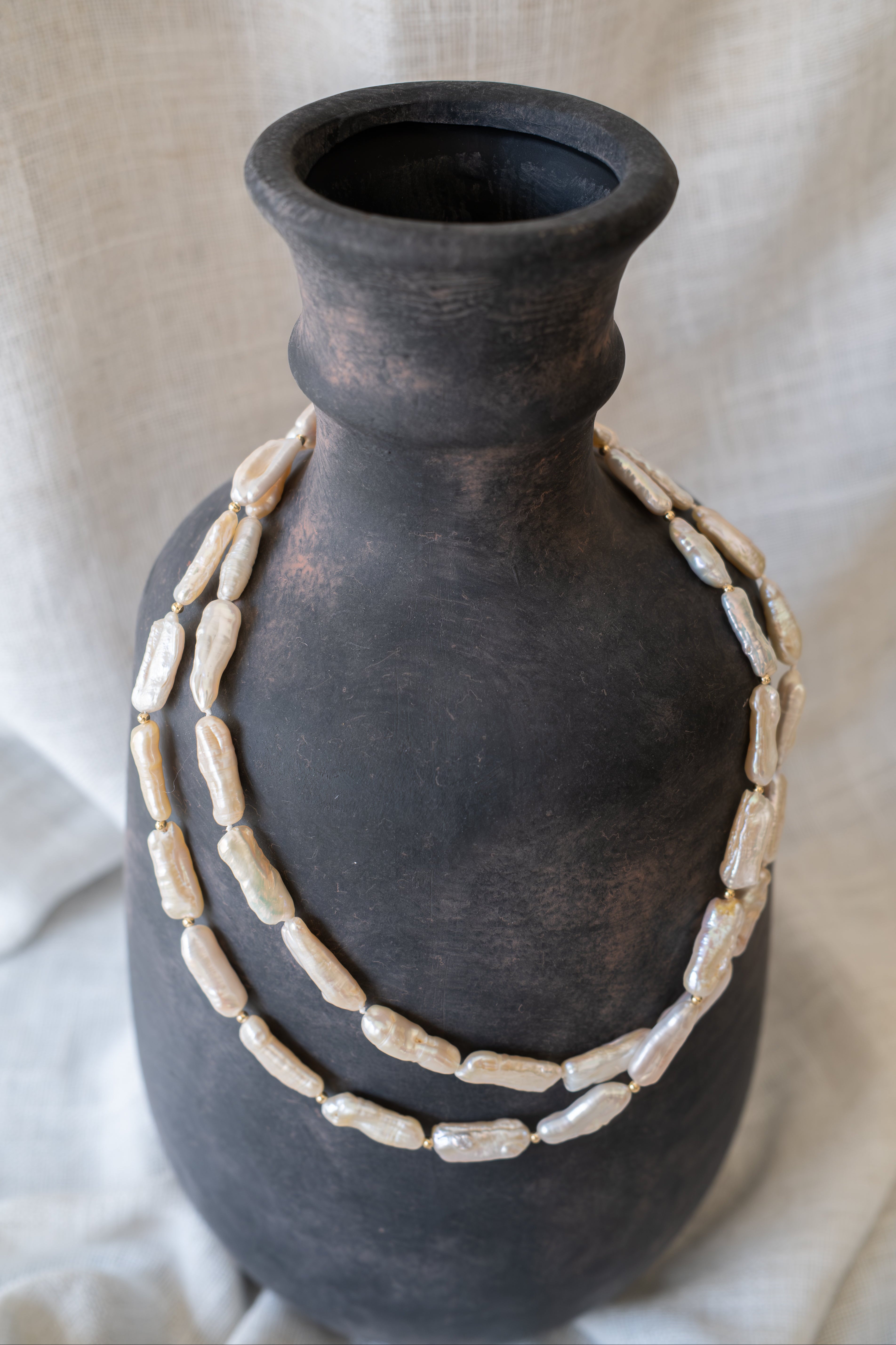 White Keshi Stick Pearl Strand Necklace