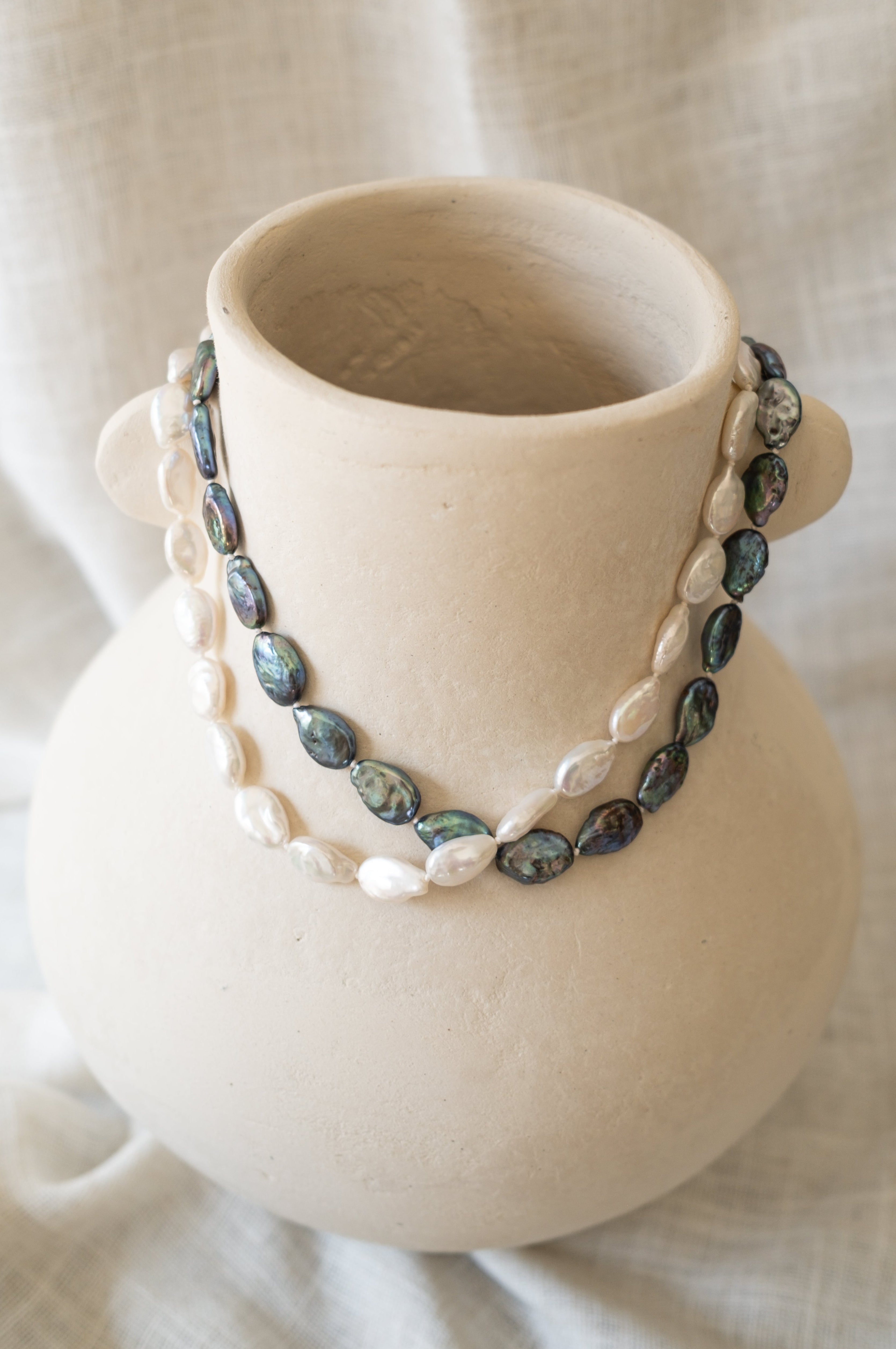 Black Small Flat Baroque Strand Necklace