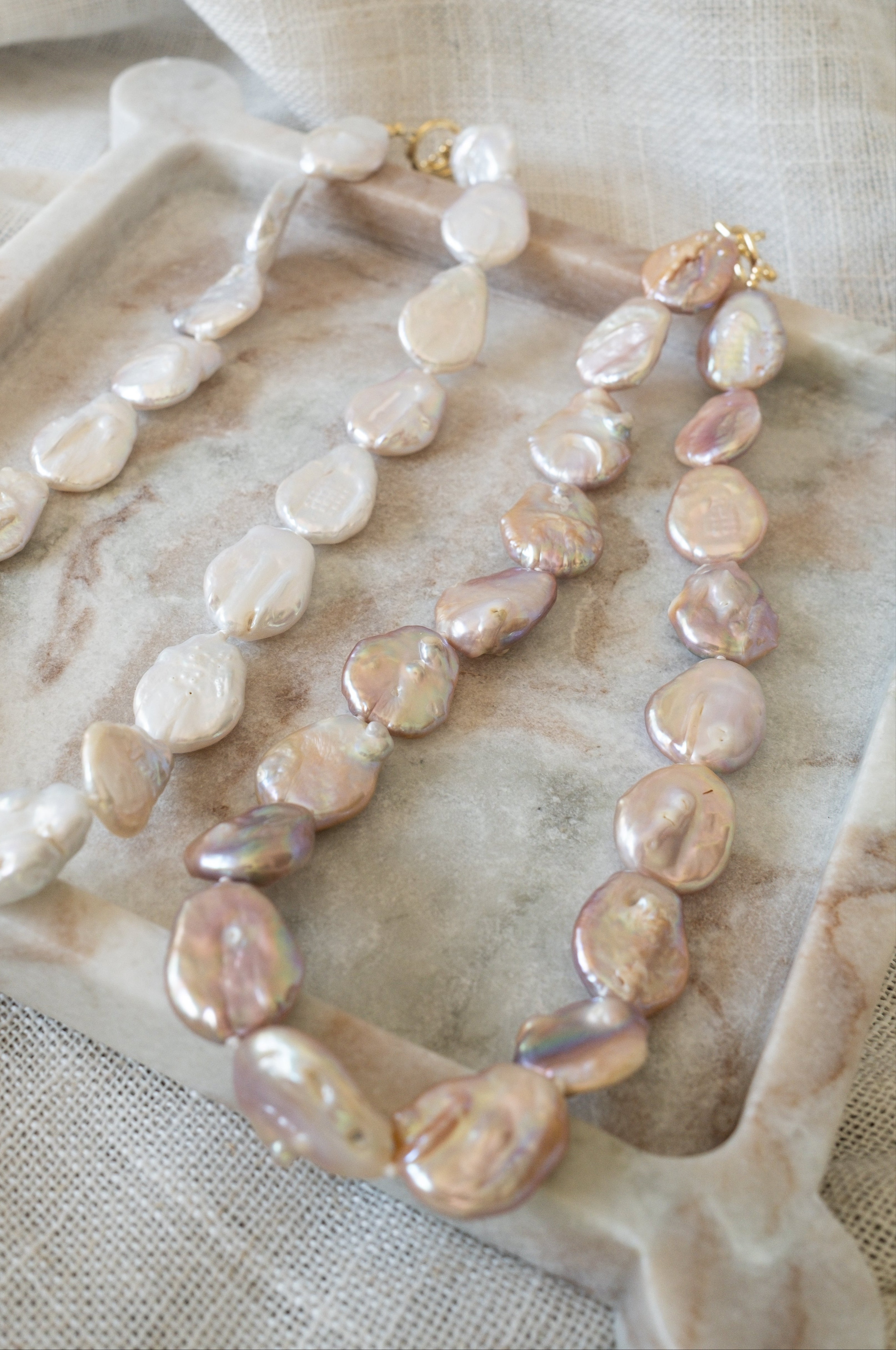 Large Pink Flat Baroque Pearl Necklace