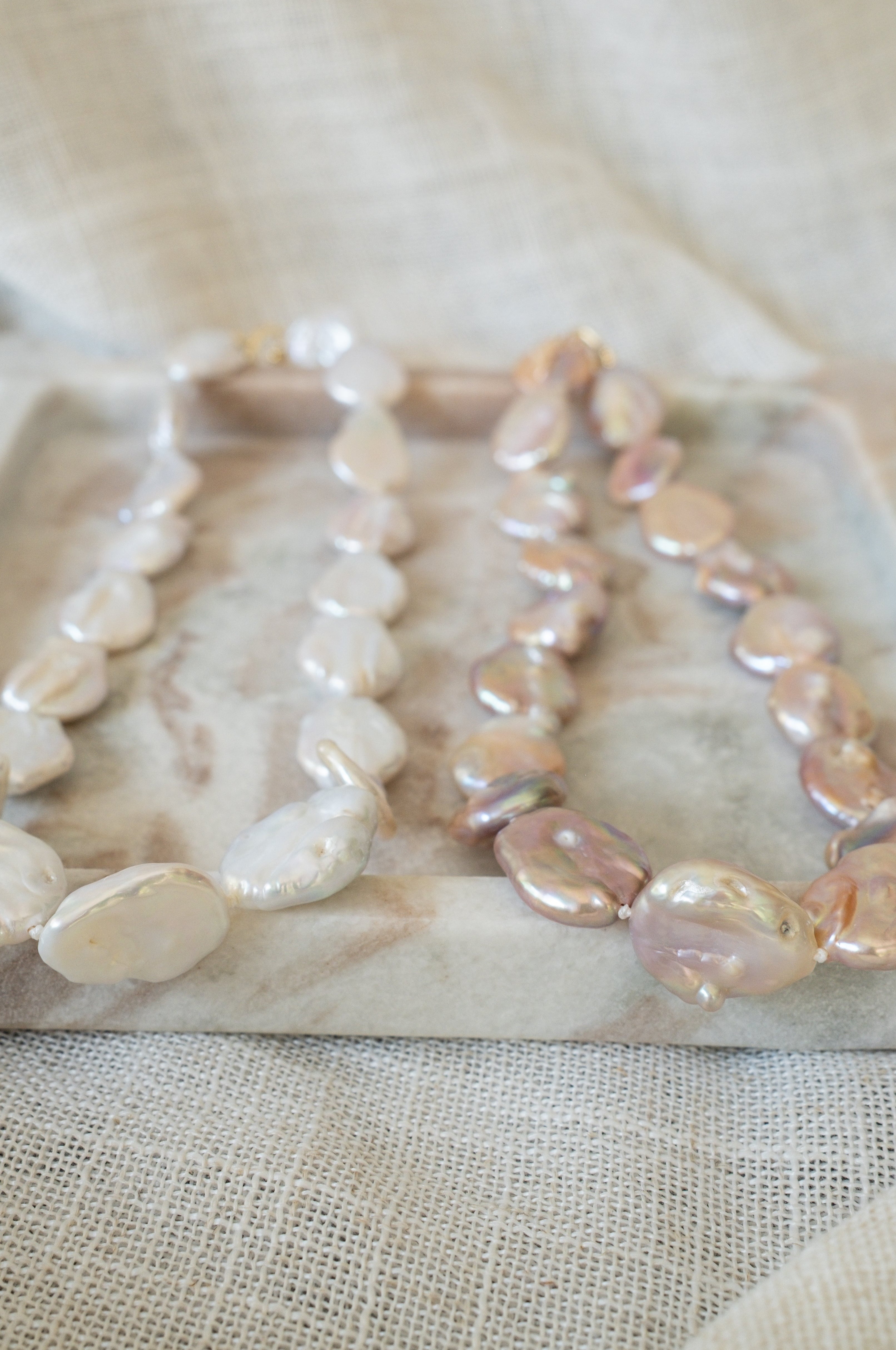 Large Pink Flat Baroque Pearl Necklace