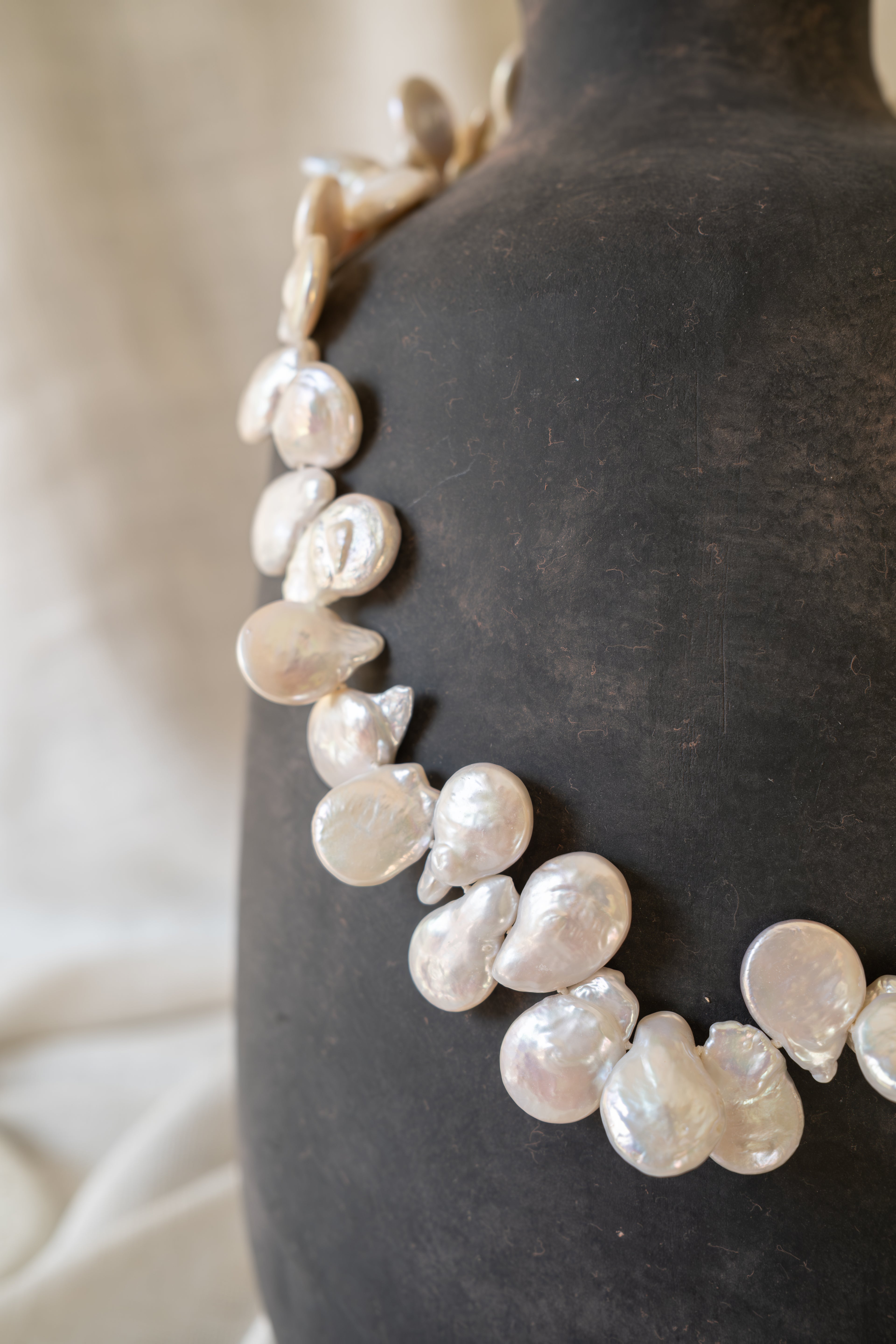Large White Keshi Zig Zag Pearl Necklace
