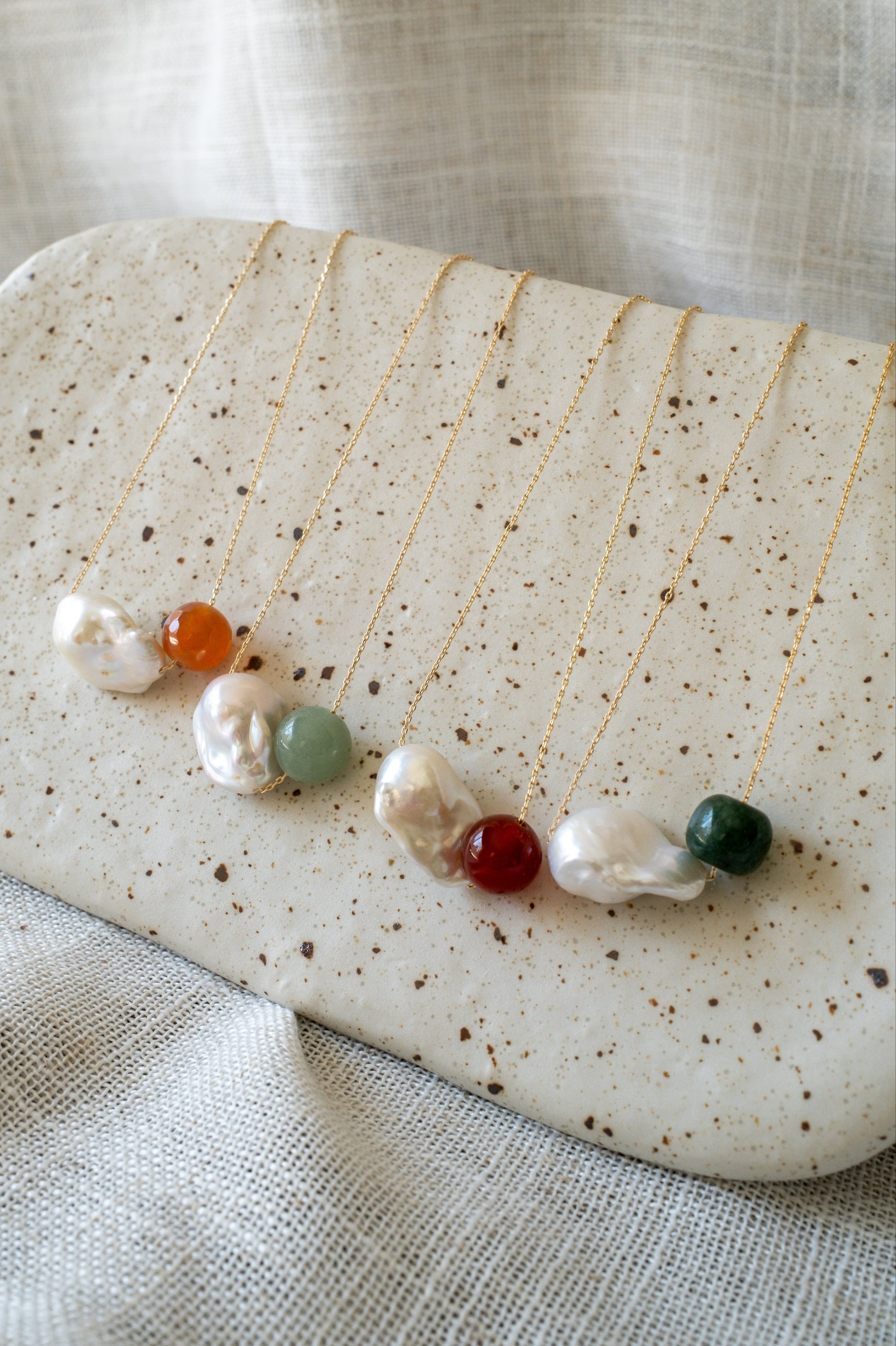 Toi et Moi Floating Pearl & Stone Necklace