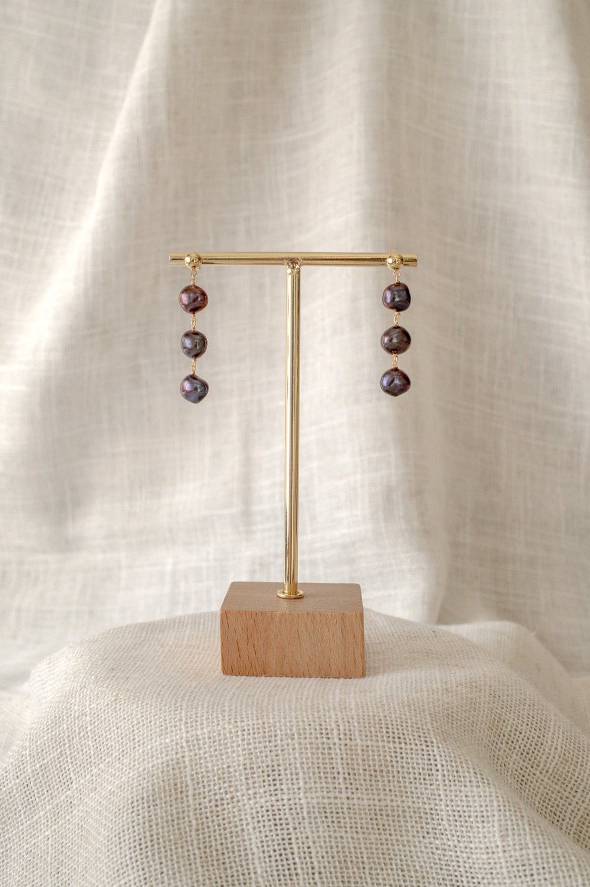 Black Tri Pearl Drop Earrings
