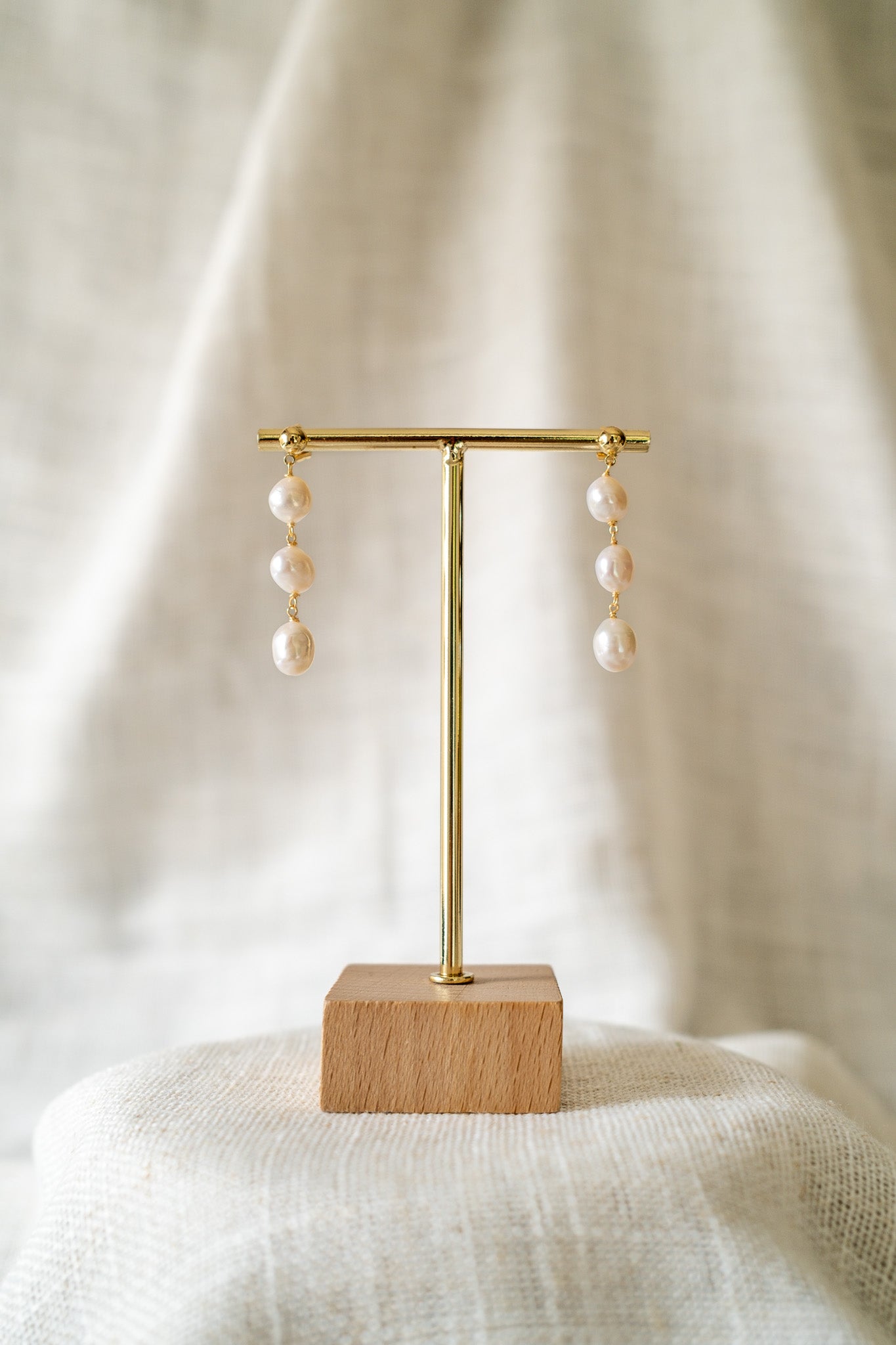 White Tri Pearl Drop Earrings