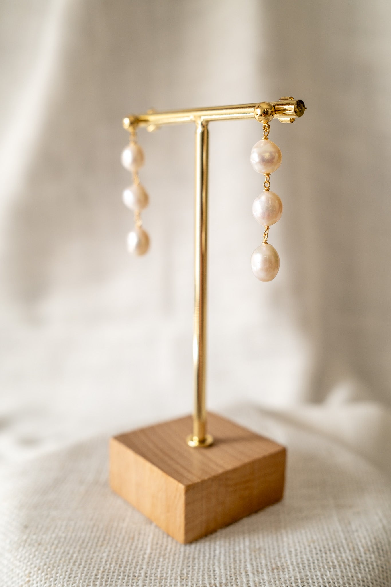 White Tri Pearl Drop Earrings