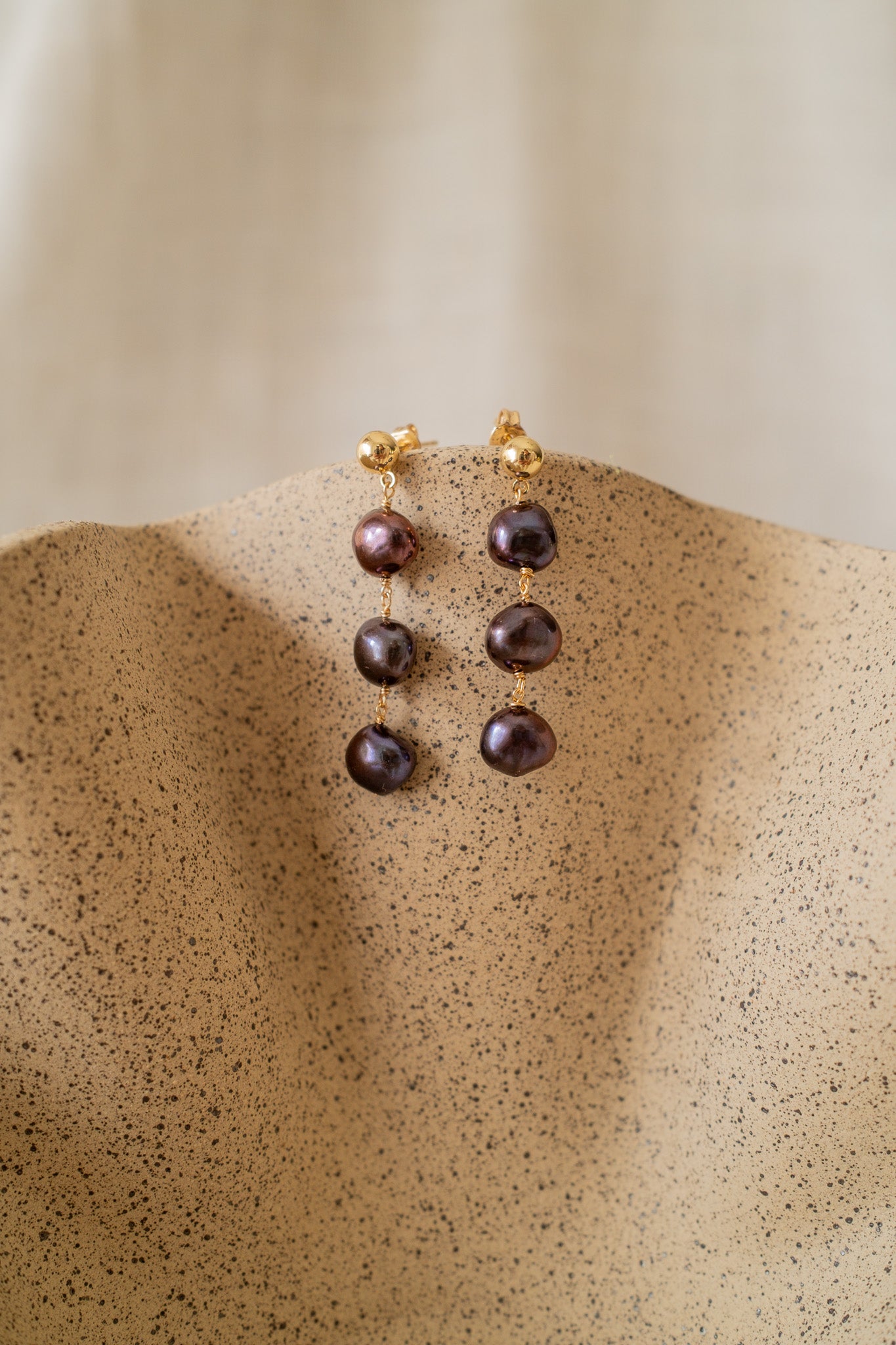 Black Tri Pearl Drop Earrings