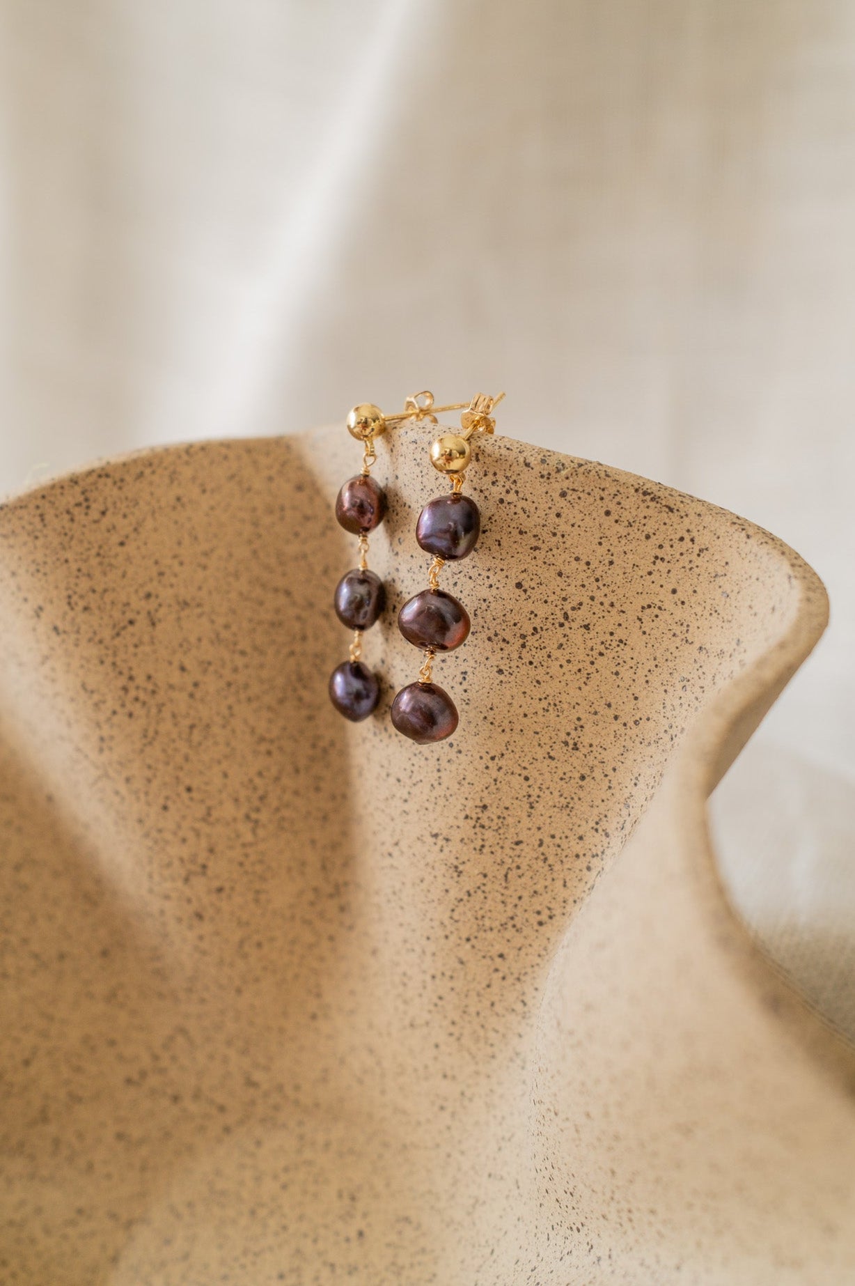 Black Tri Pearl Drop Earrings