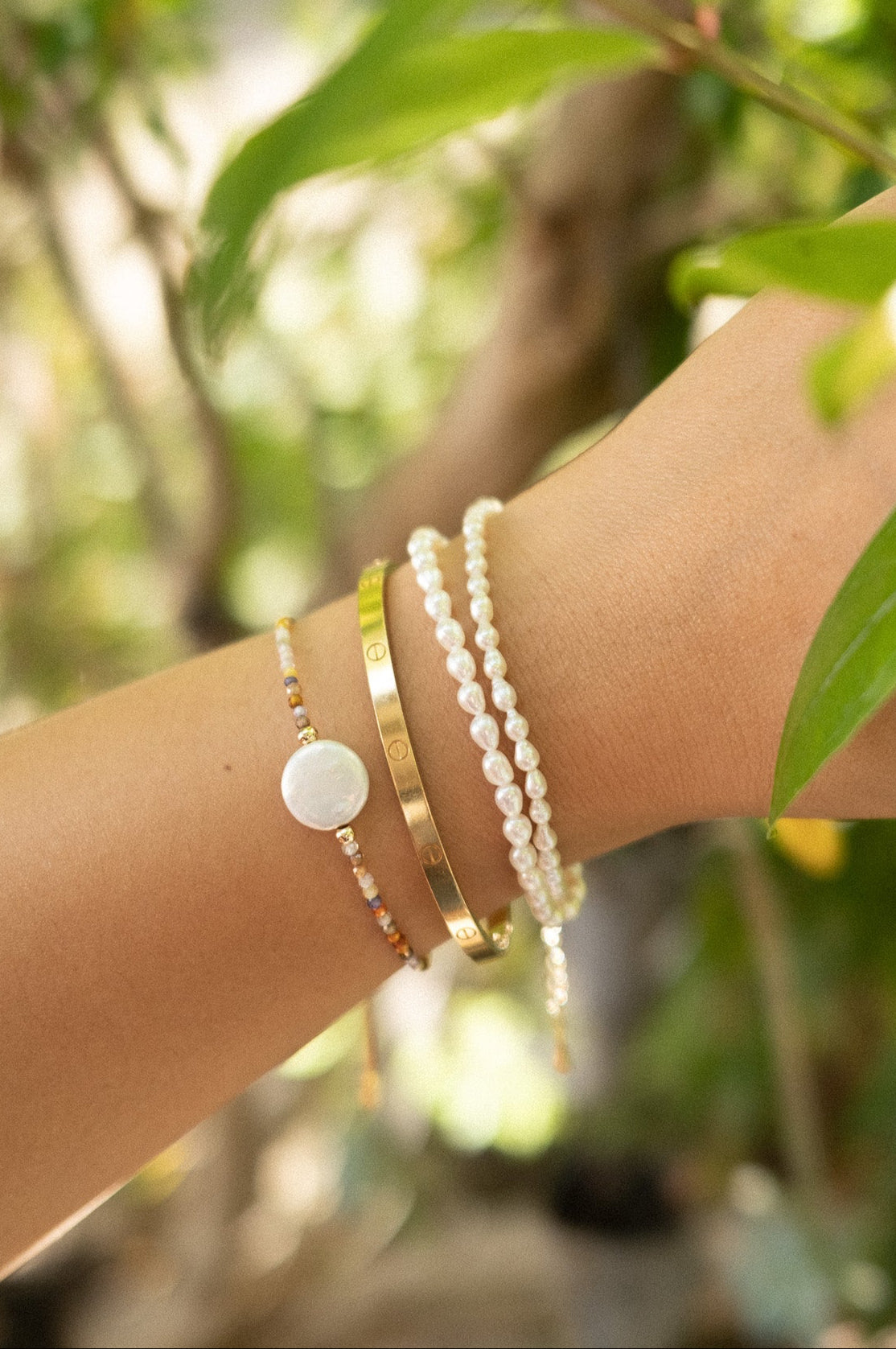 Multicolor Gemstone Coin Pearl Bracelet