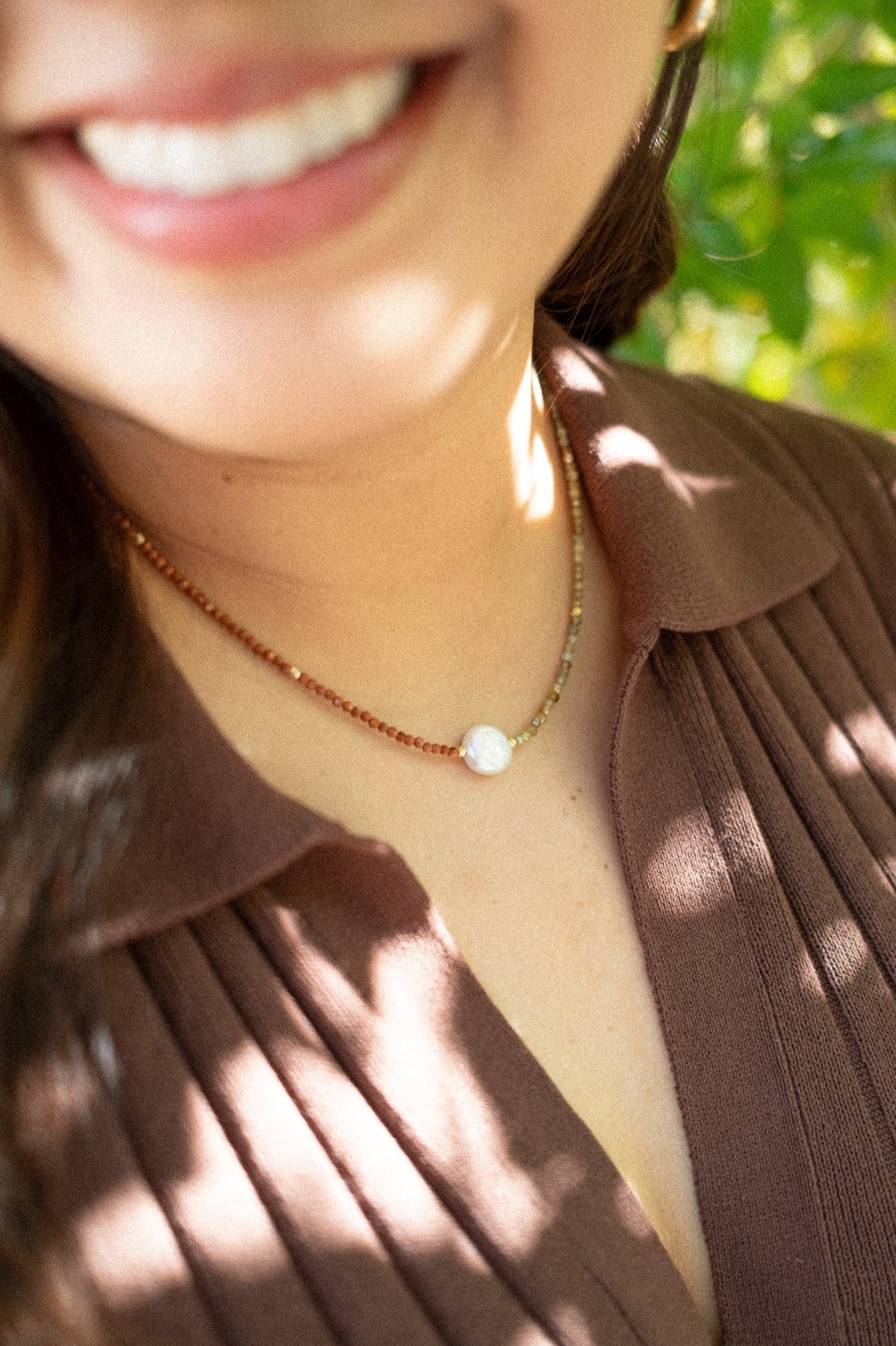 Two-Tone Gemstone Coin Pearl Necklace