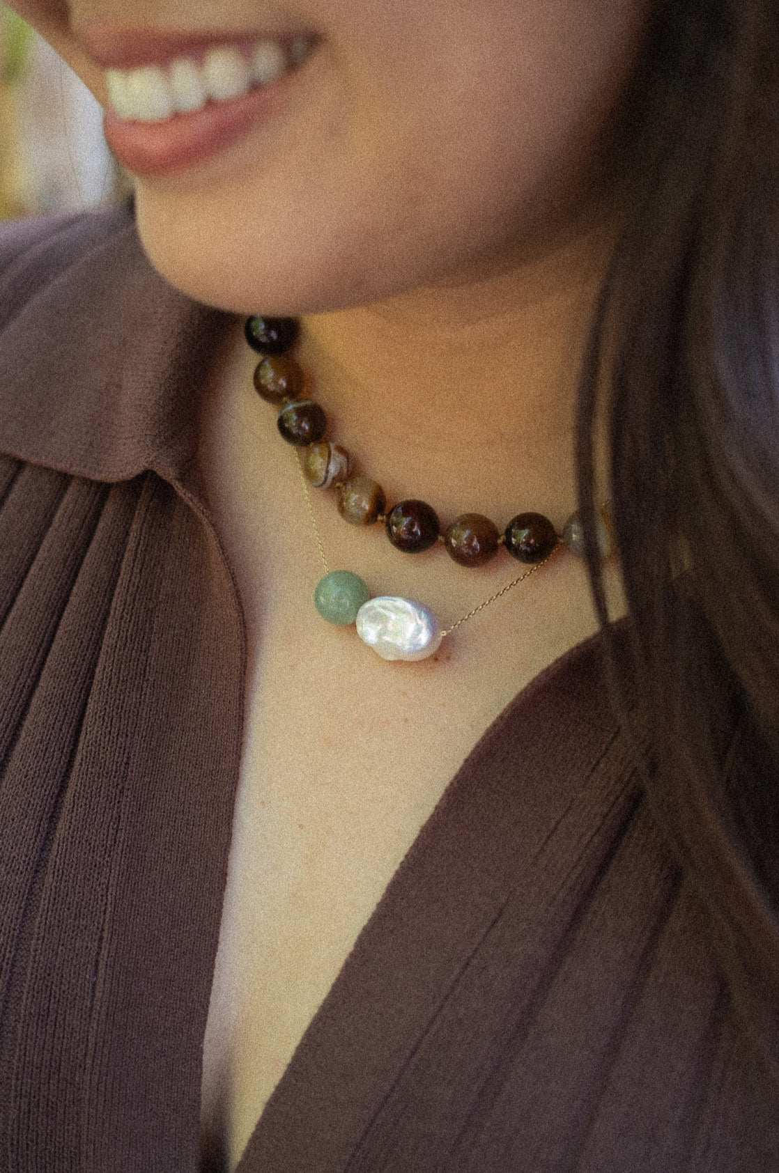 Toi et Moi Floating Pearl & Stone Necklace