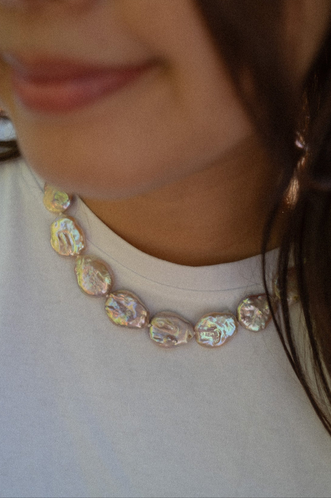 Large Pink Flat Baroque Pearl Necklace
