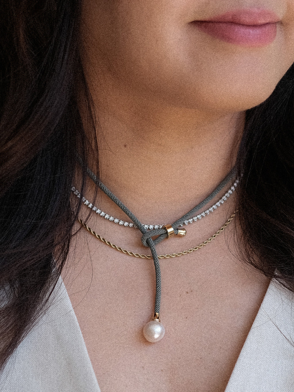 Cord & Pearl Lariat Necklace