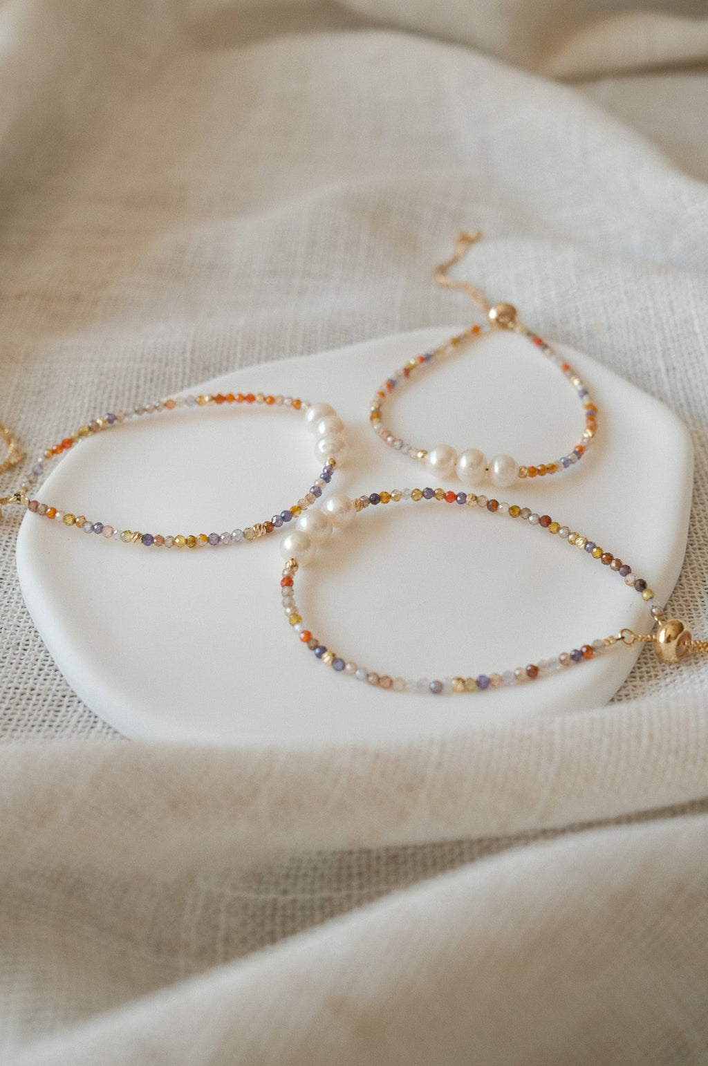 Three Pearl Multicolor Gemstone Bracelet