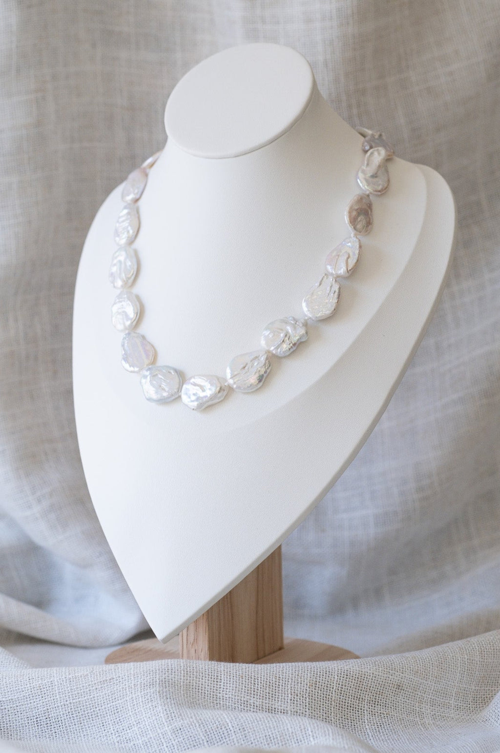 Large White Flat Baroque Pearl Necklace