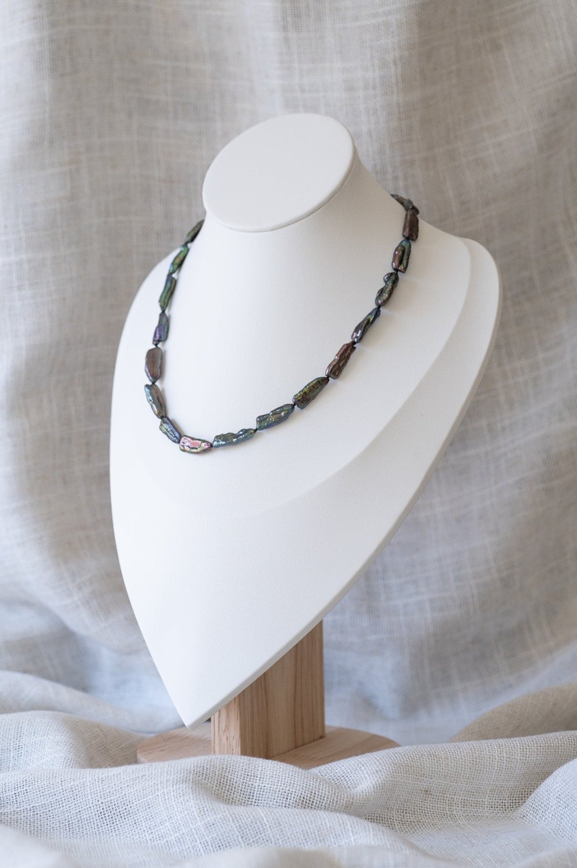 Black Keshi Stick Pearl Strand Necklace