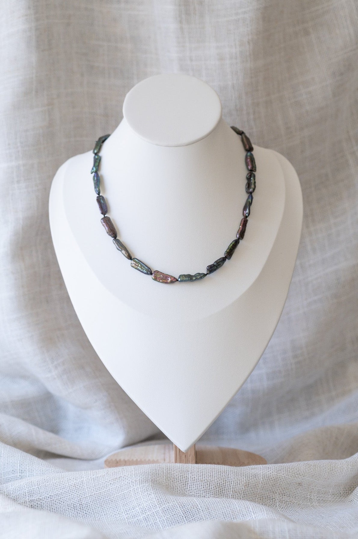 Black Keshi Stick Pearl Strand Necklace