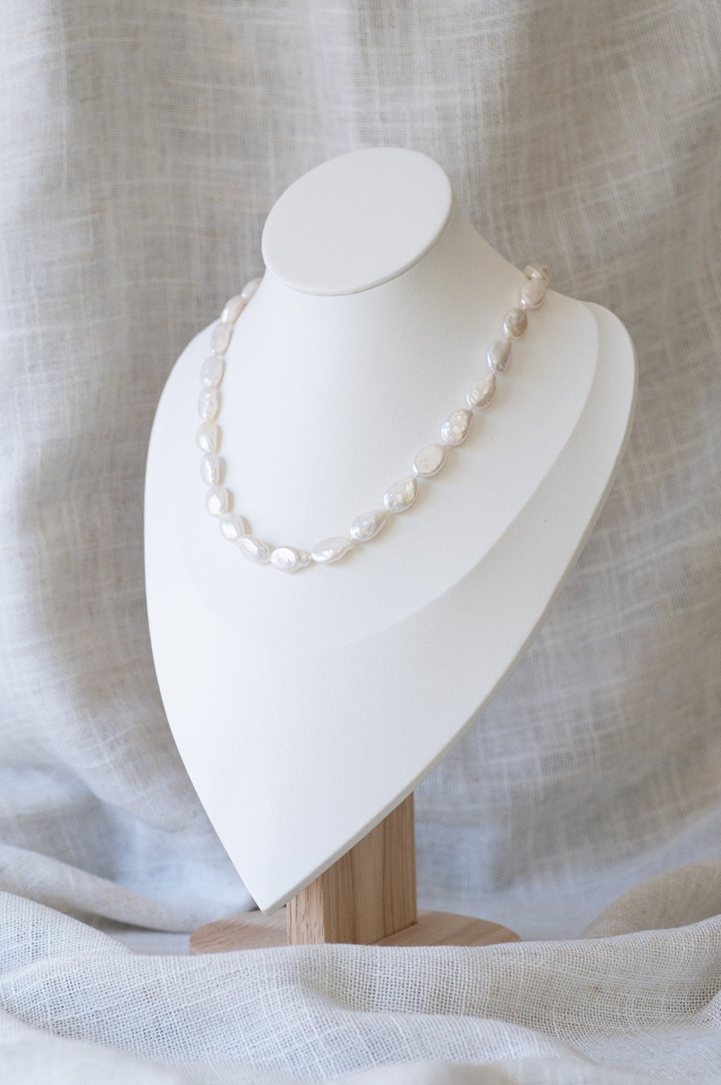 White Small Flat Baroque Strand Necklace